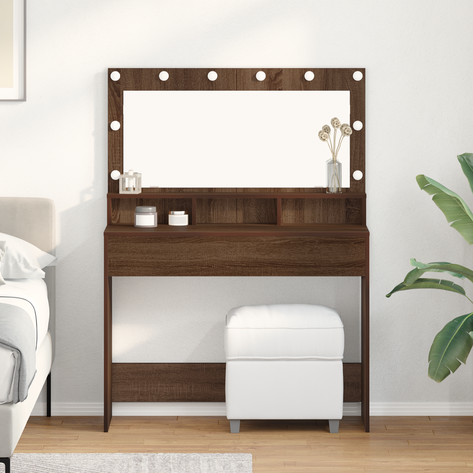 Makiažo staliukas su LED šviesom Ruda 100x41x135 cm
