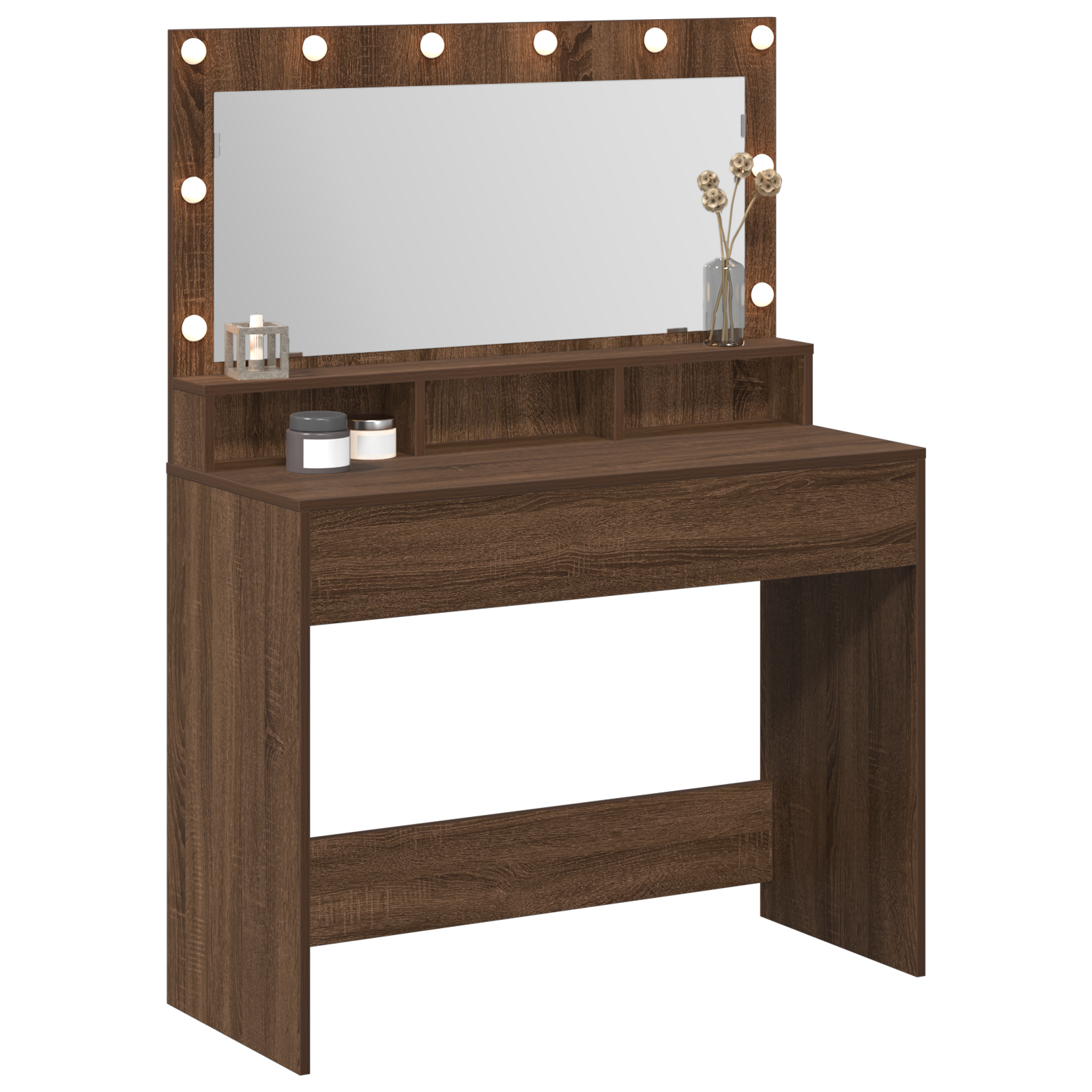 Makeup Table with LED Lights in Brown Oak - 100 x 41 x 135 cm - Image 3