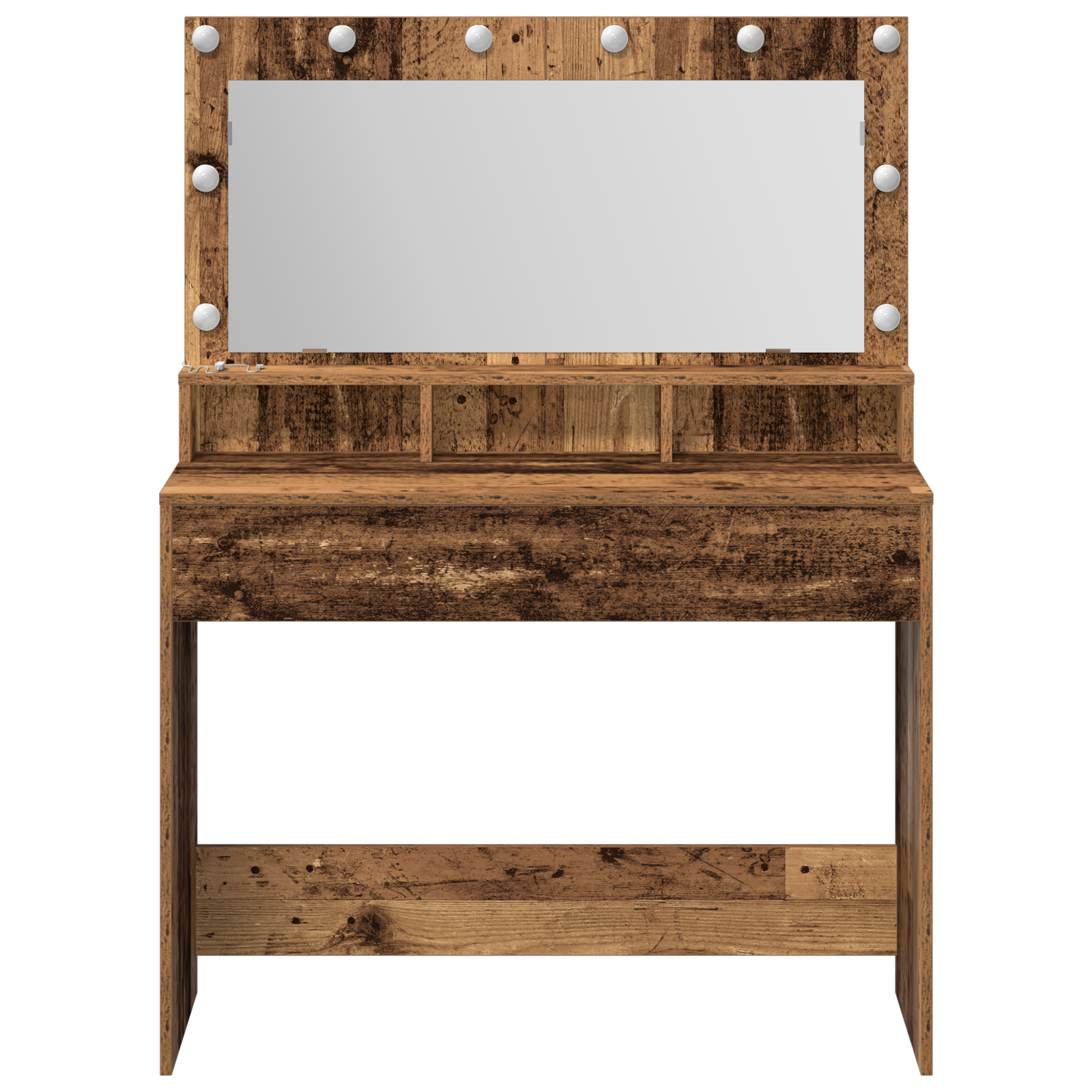 Dressing Table with LED Lights - Vintage Wood - 100x41x135 cm - Image 4