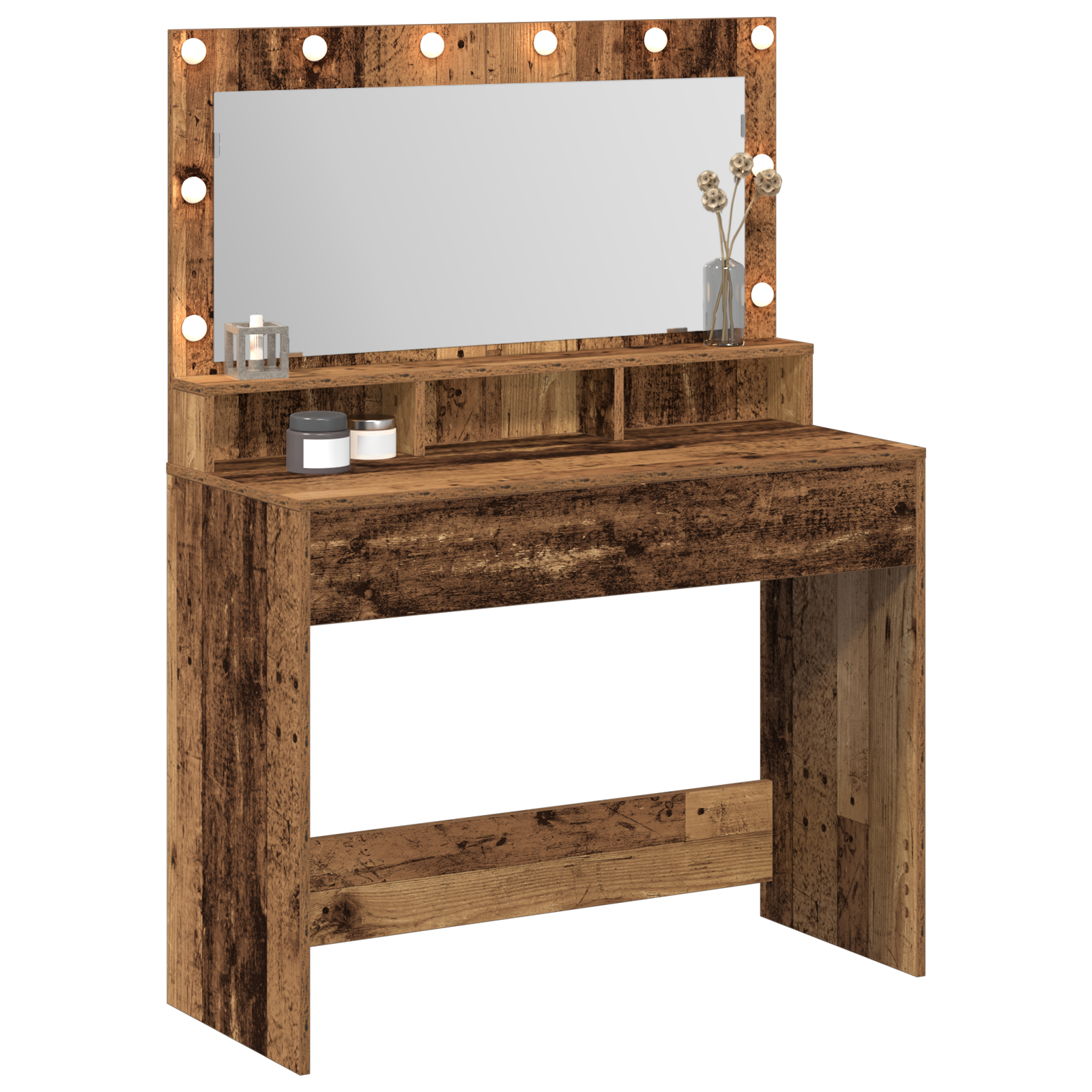 Dressing Table with LED Lights - Vintage Wood - 100x41x135 cm - Image 3