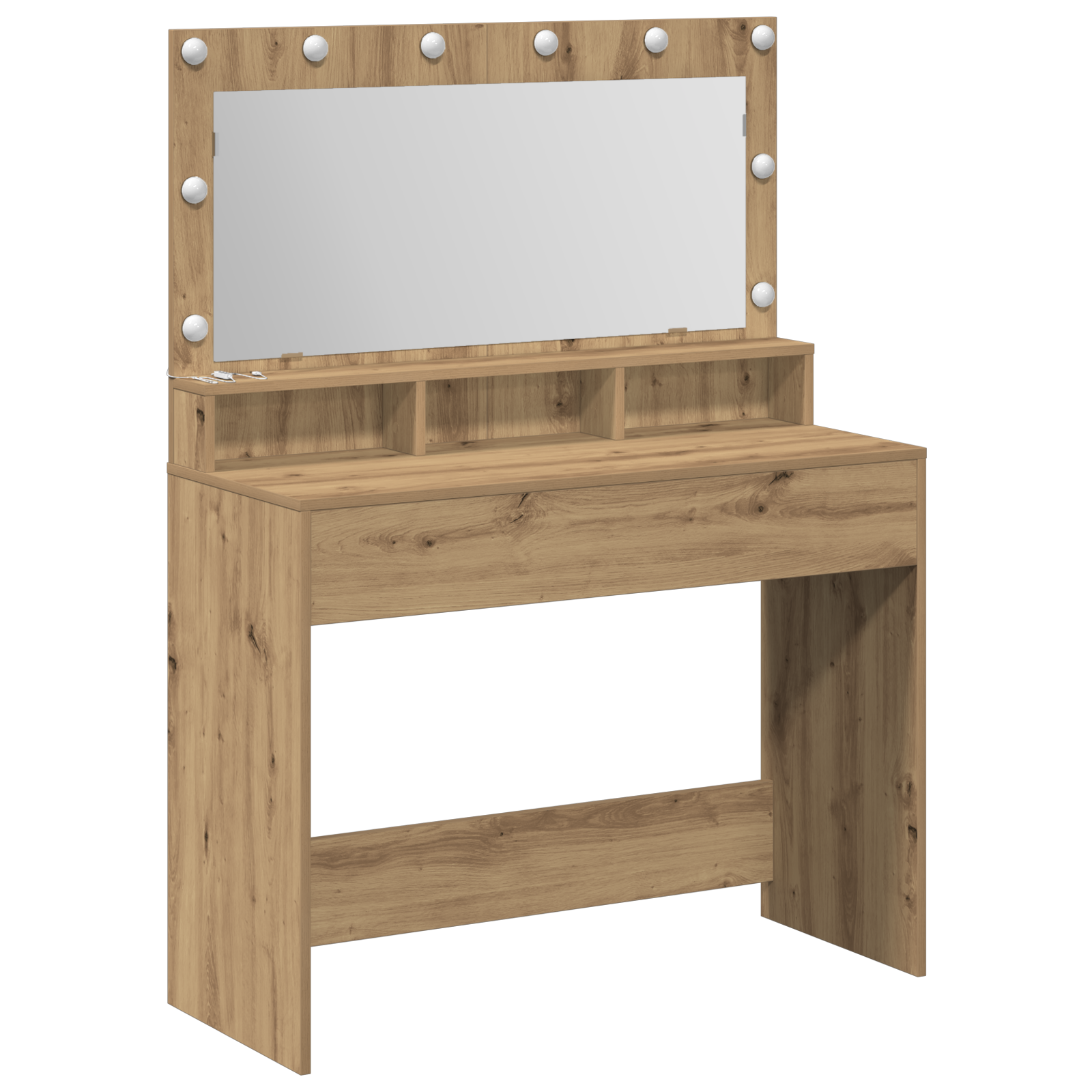 Makiažo stalas su LED šviesomis iš aukštos klasės ąžuolo, 100x41x135 cm - Image 2