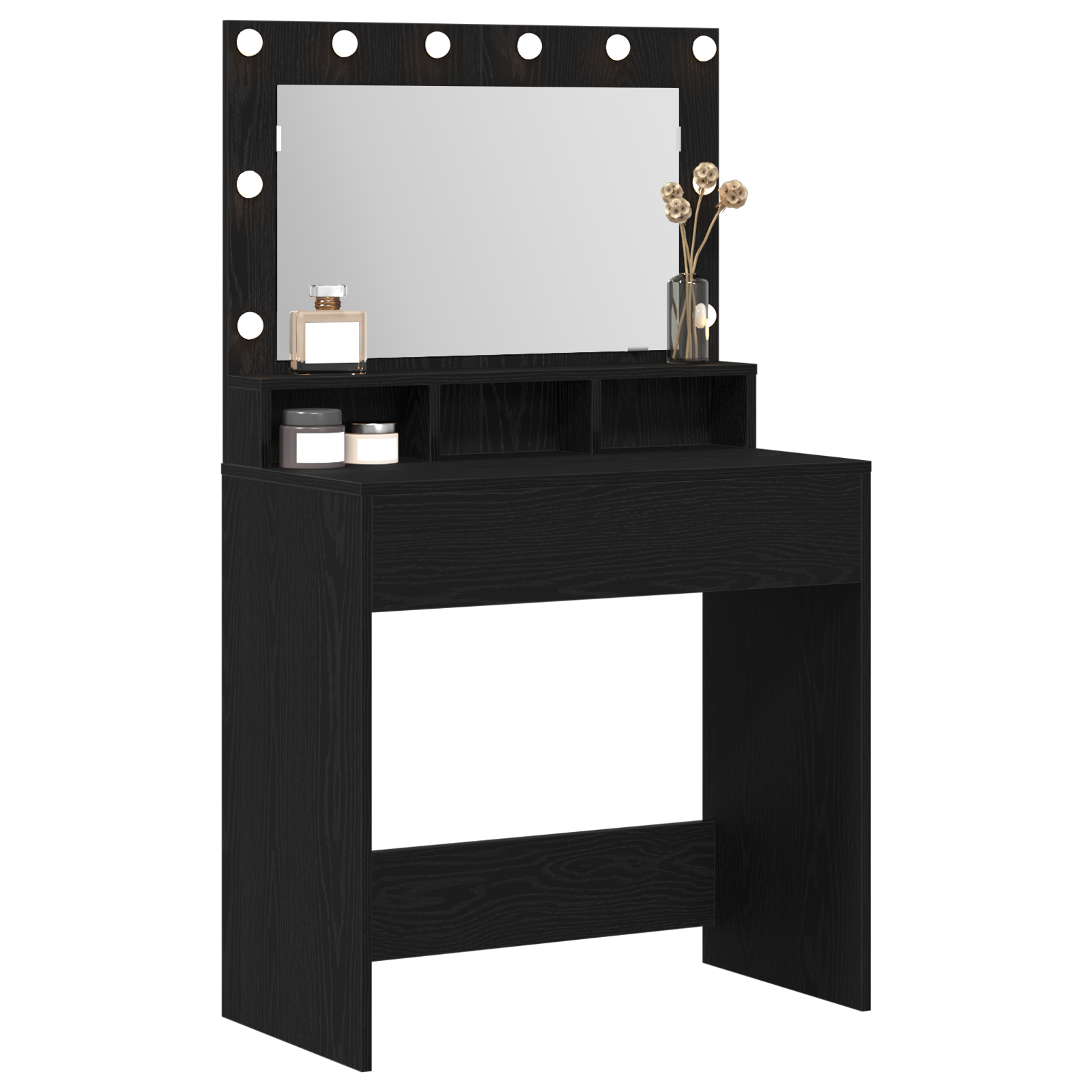 Black Oak Dressing Table with LED Lights 79x41x135 cm - Image 3