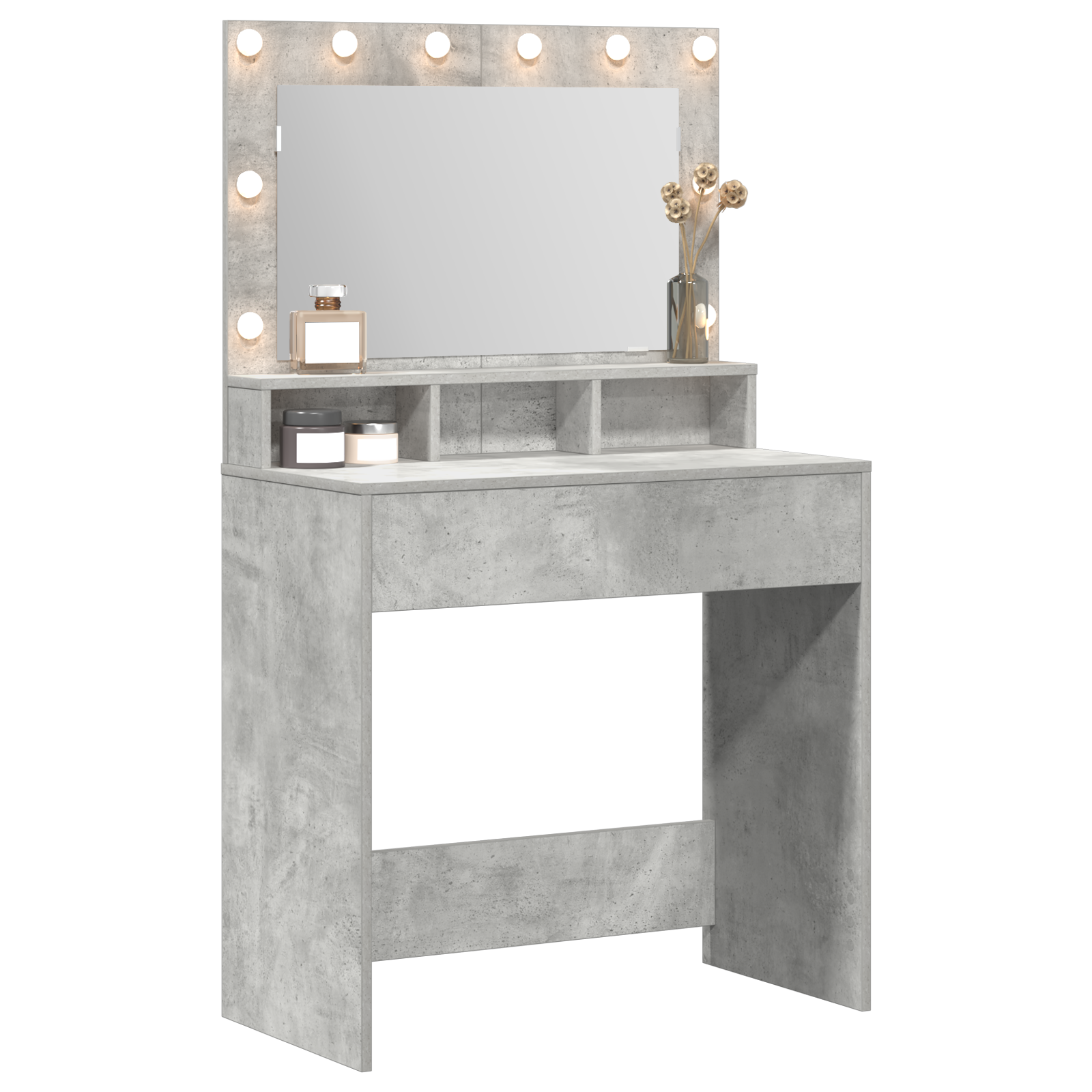 Dressing Table with LED Lights in Concrete Grey, 79x41x135 cm - Image 3