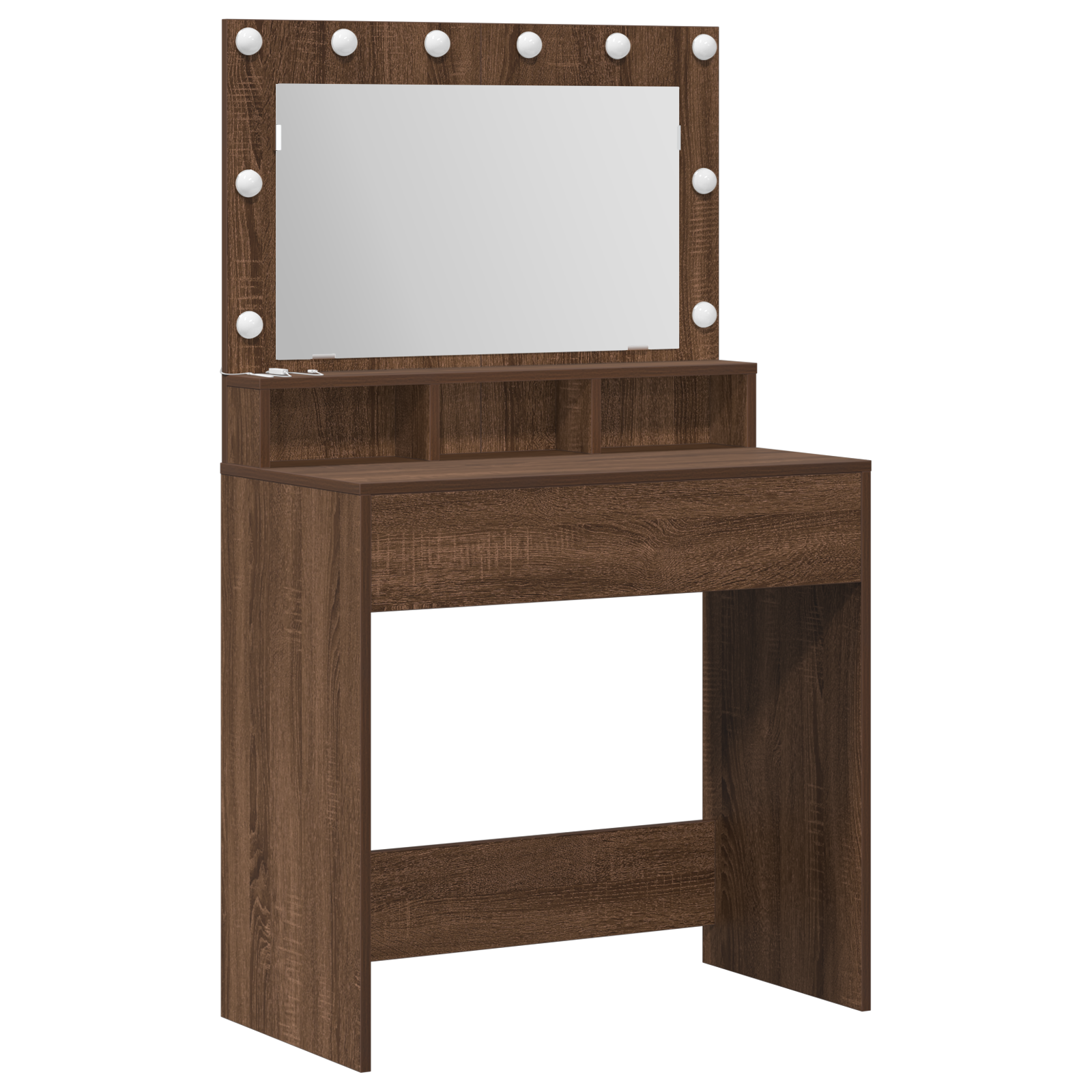 Brown Oak Dressing Table with LED Lights, 79x41x135 cm - Image 2