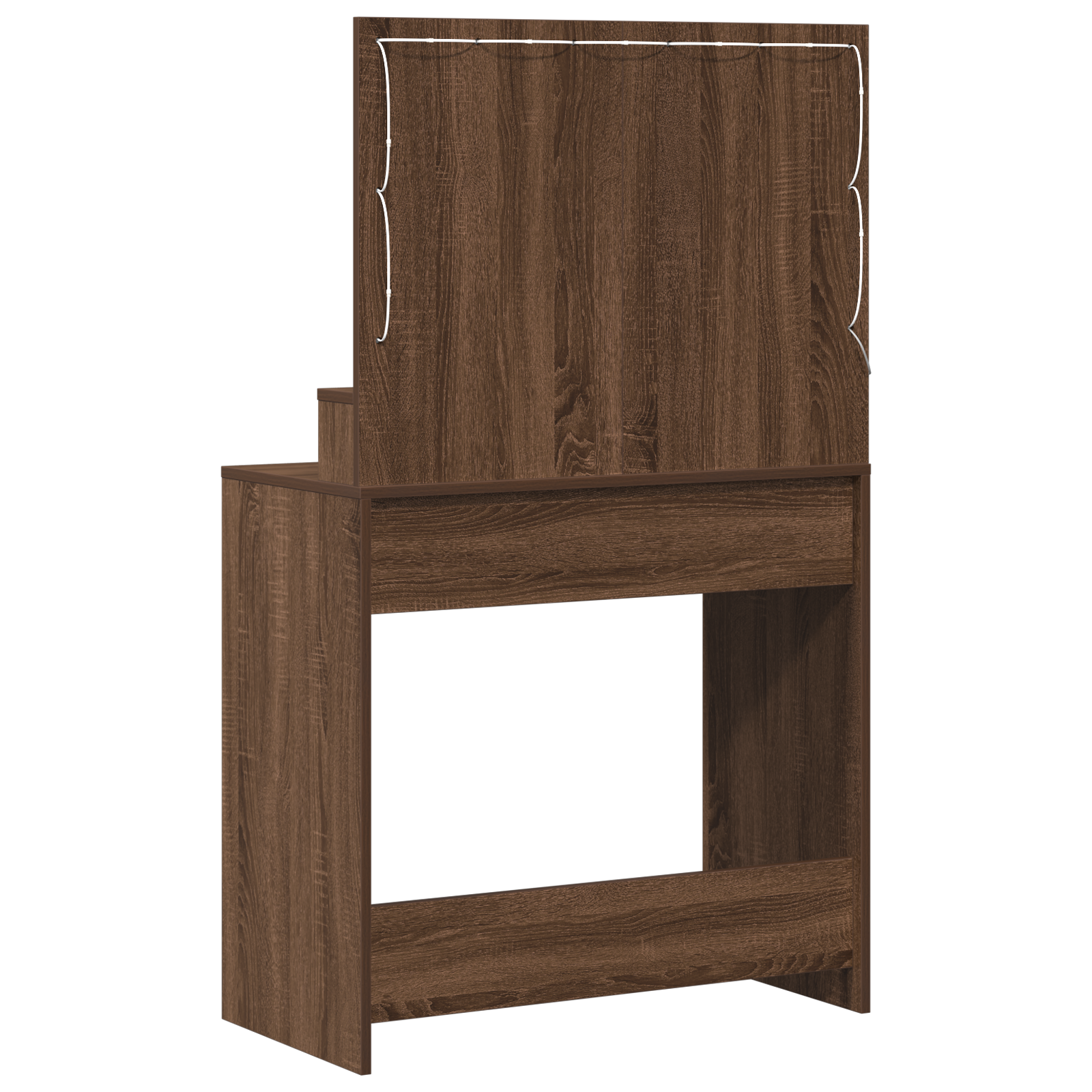 Brown Oak Dressing Table with LED Lights, 79x41x135 cm - Image 6