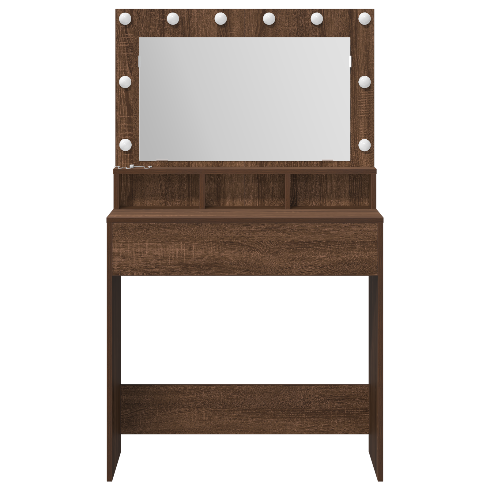 Brown Oak Dressing Table with LED Lights, 79x41x135 cm - Image 4