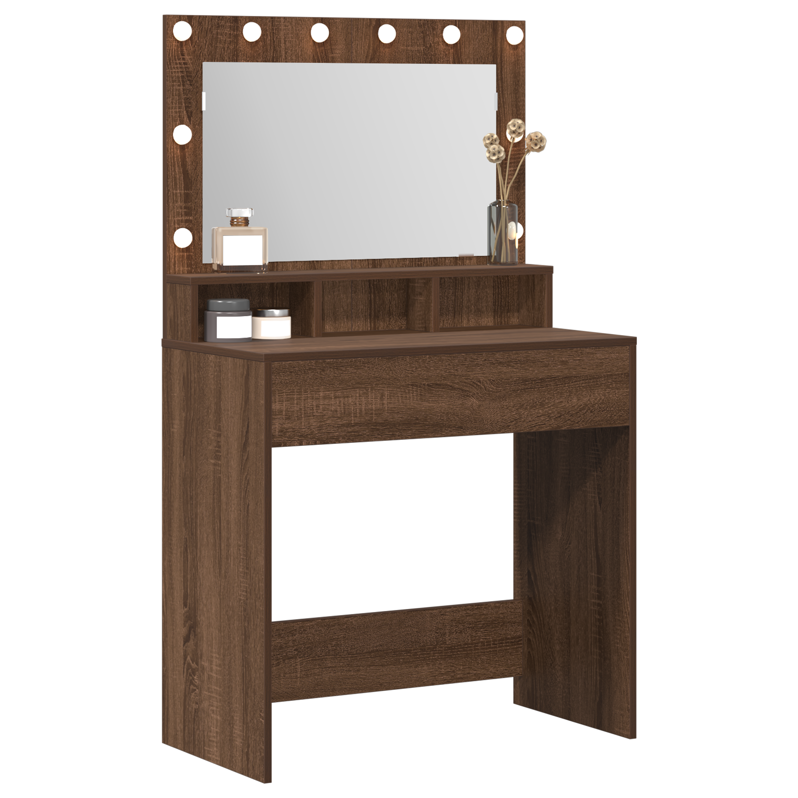 Brown Oak Dressing Table with LED Lights, 79x41x135 cm - Image 3