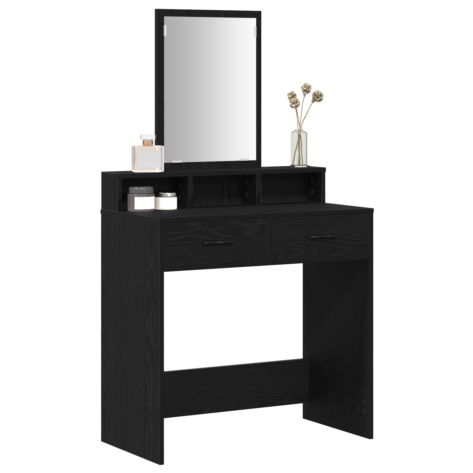 Vanity Table Black Oak MDF and Glass 79 x 41 x 140 cm - Image 3