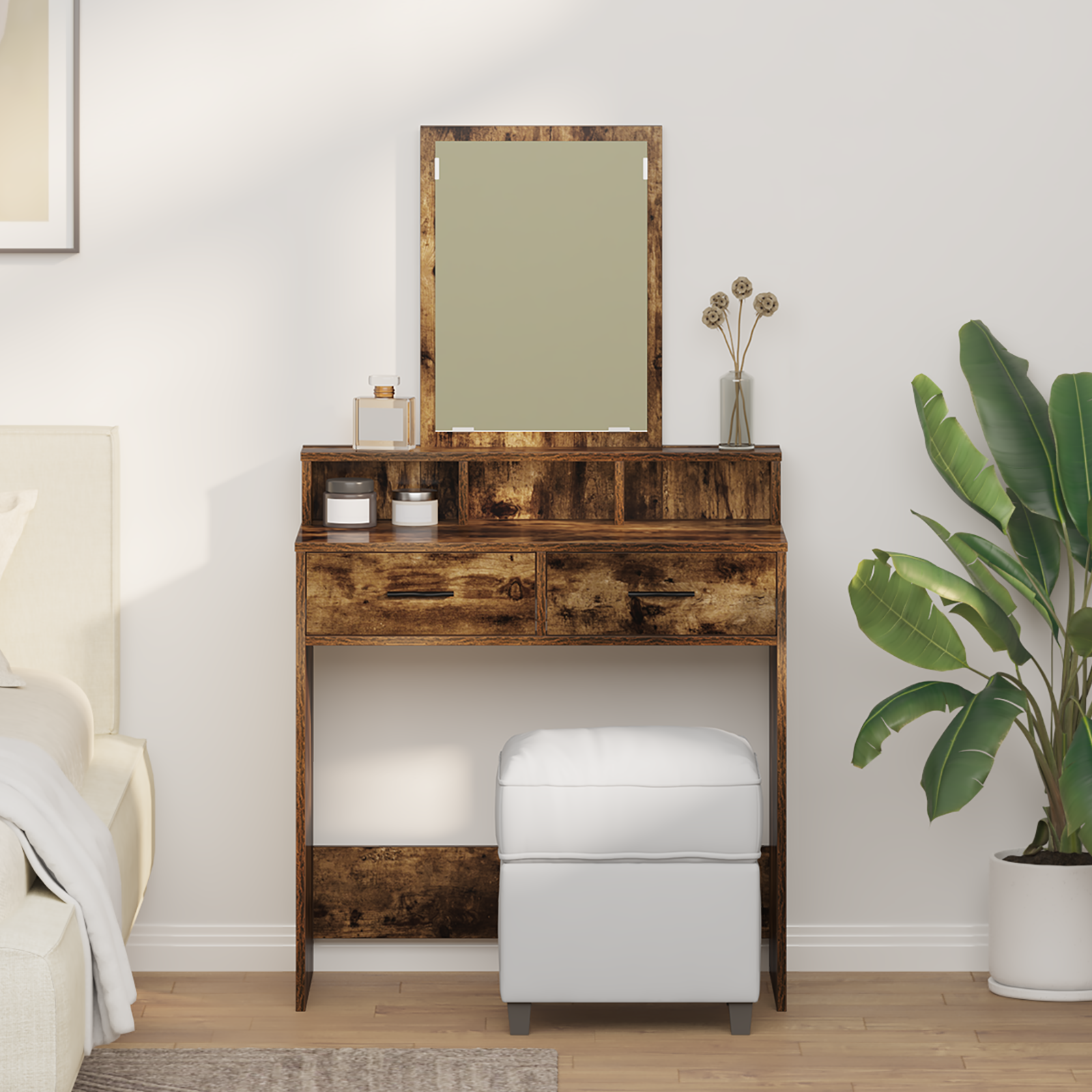Dressing Table with Drawers - Smoked Oak, 79x41x140 cm
