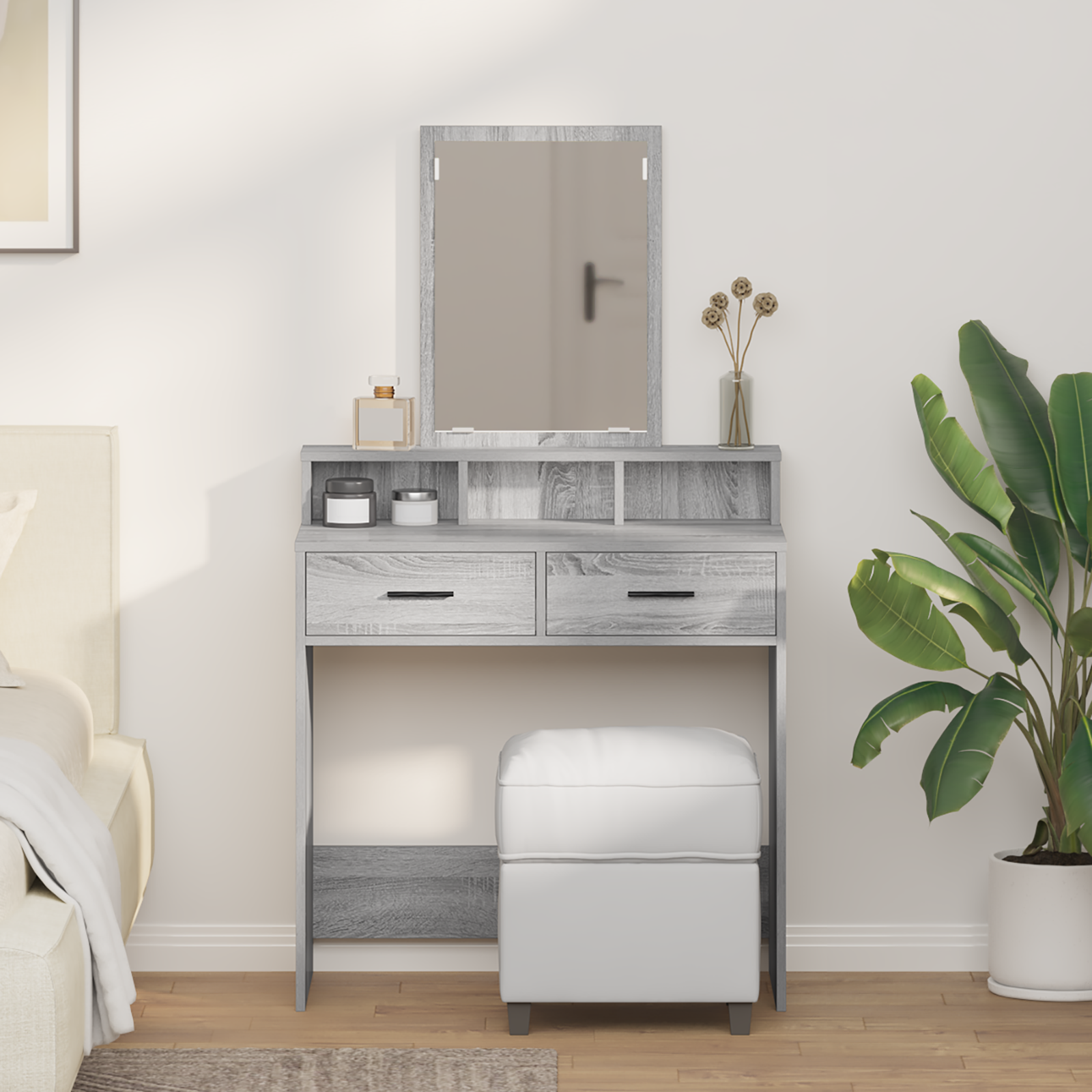 Grey Sonoma Dressing Table with Drawers - 79x41x140 cm