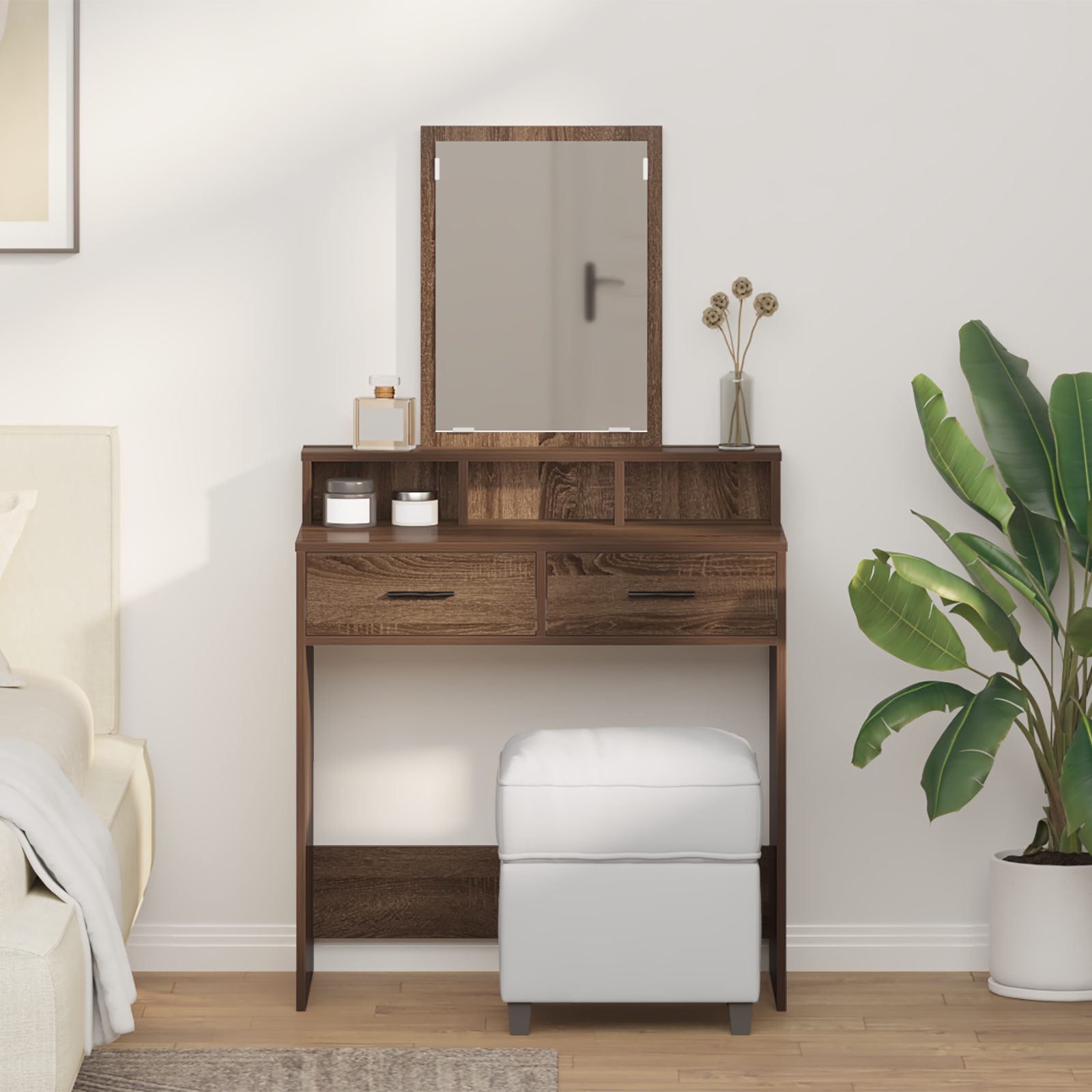 Brown Oak Dressing Table with Drawers, 79x41x140 cm