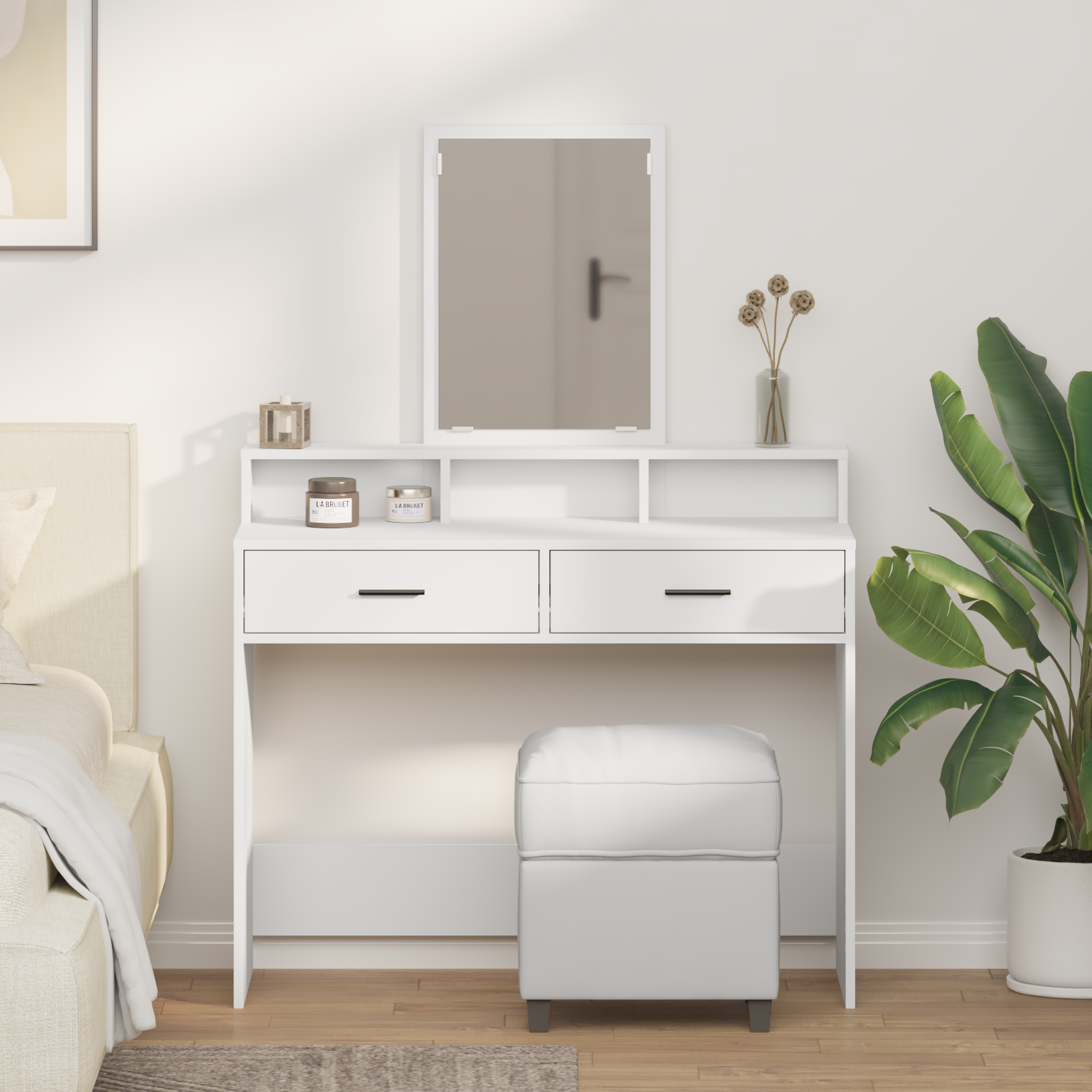 White Dressing Table with Drawers, 100x41x140 cm