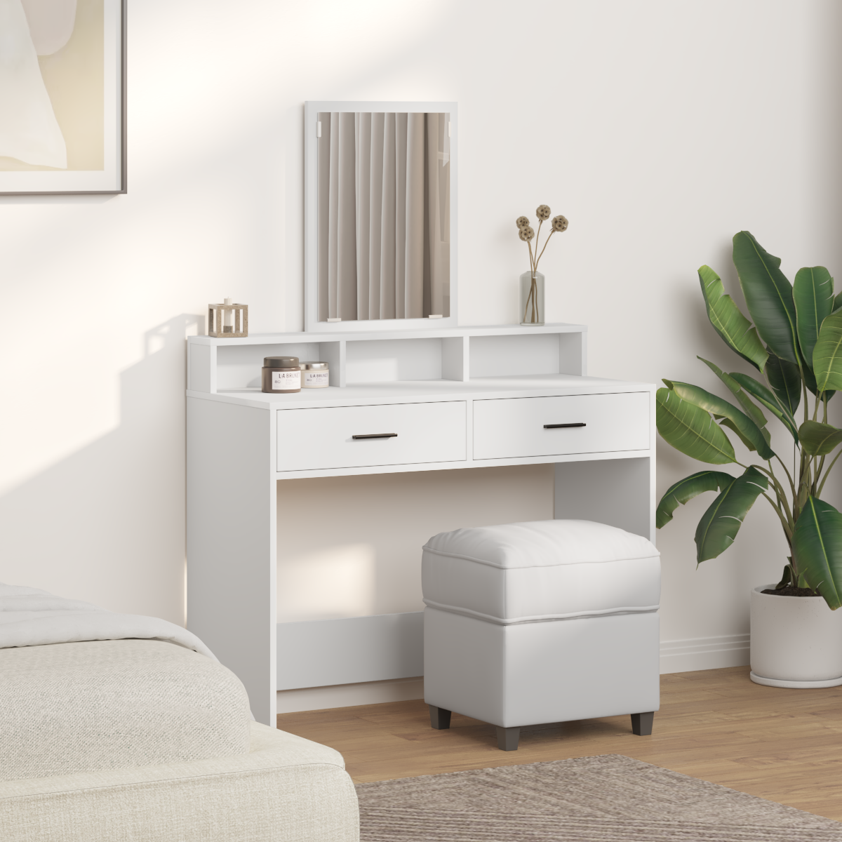 White Dressing Table with Drawers, 100x41x140 cm - Image 4