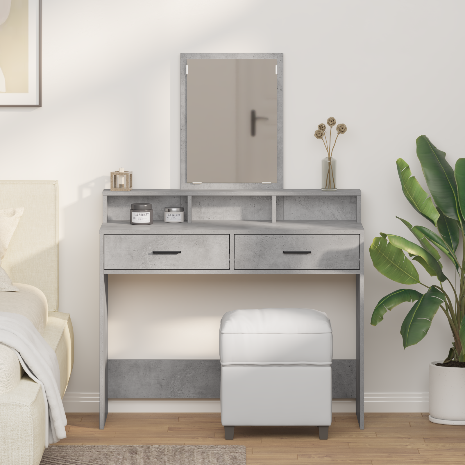 Dressing Table with Drawers - Concrete Grey, 100x41x140 cm