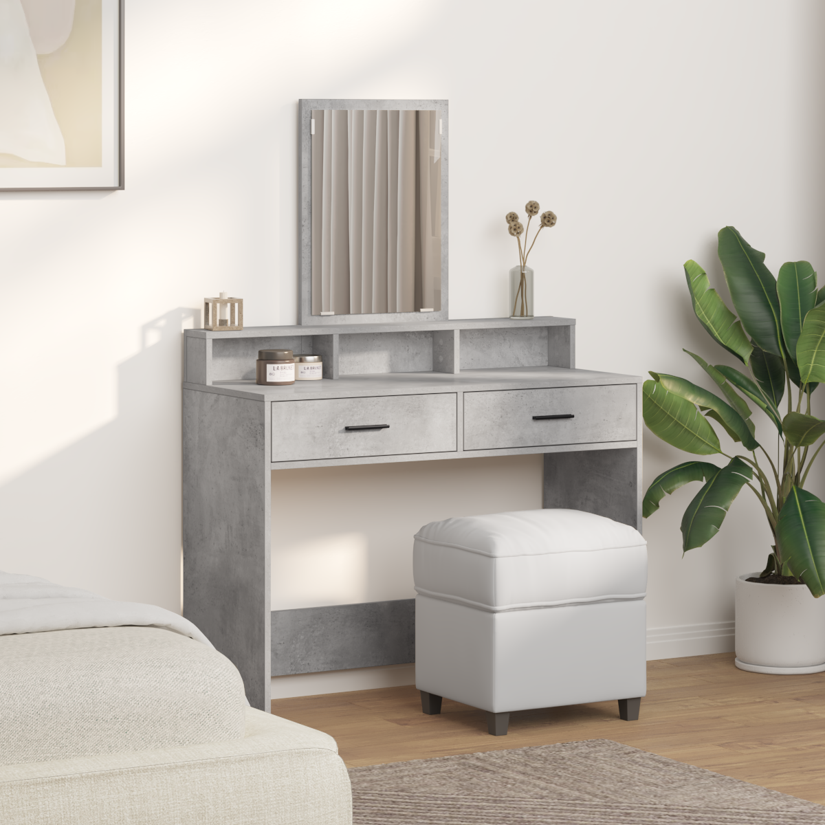 Dressing Table with Drawers - Concrete Grey, 100x41x140 cm - Image 4