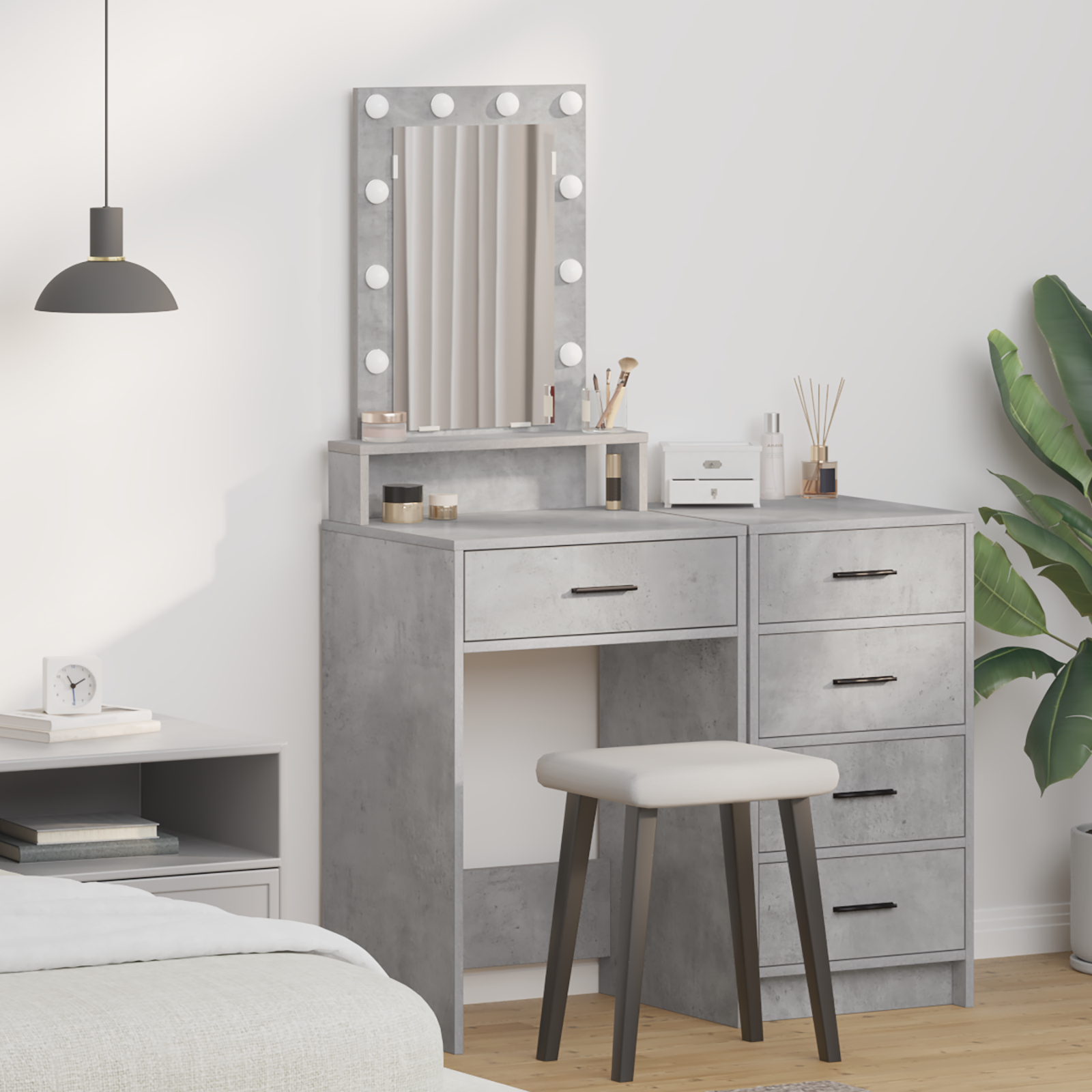 Dressing Table with LED Lights Concrete Grey 50x41x140 cm