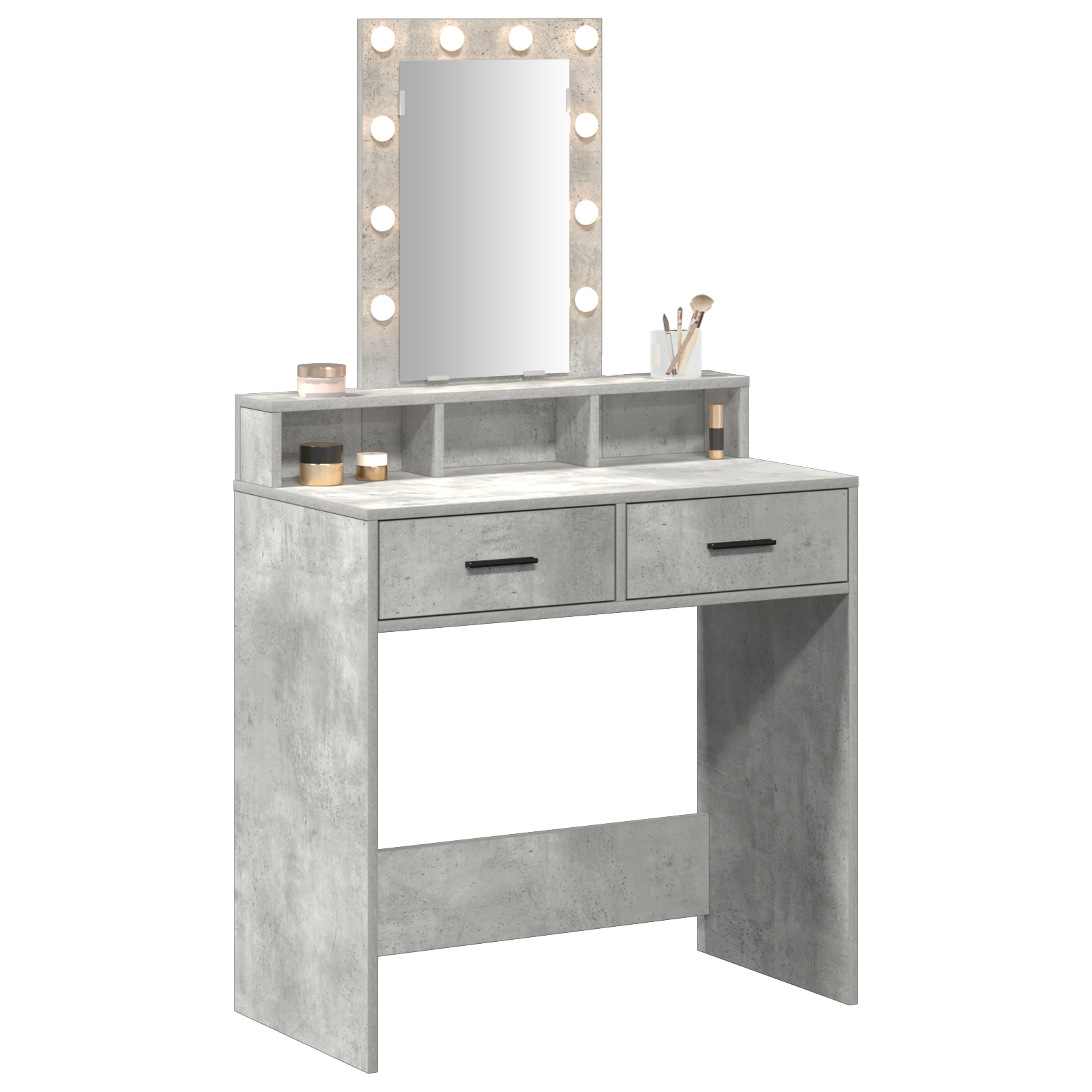 Makeup Table with LED Lights - Concrete Grey, 79x41x140 cm - Image 3