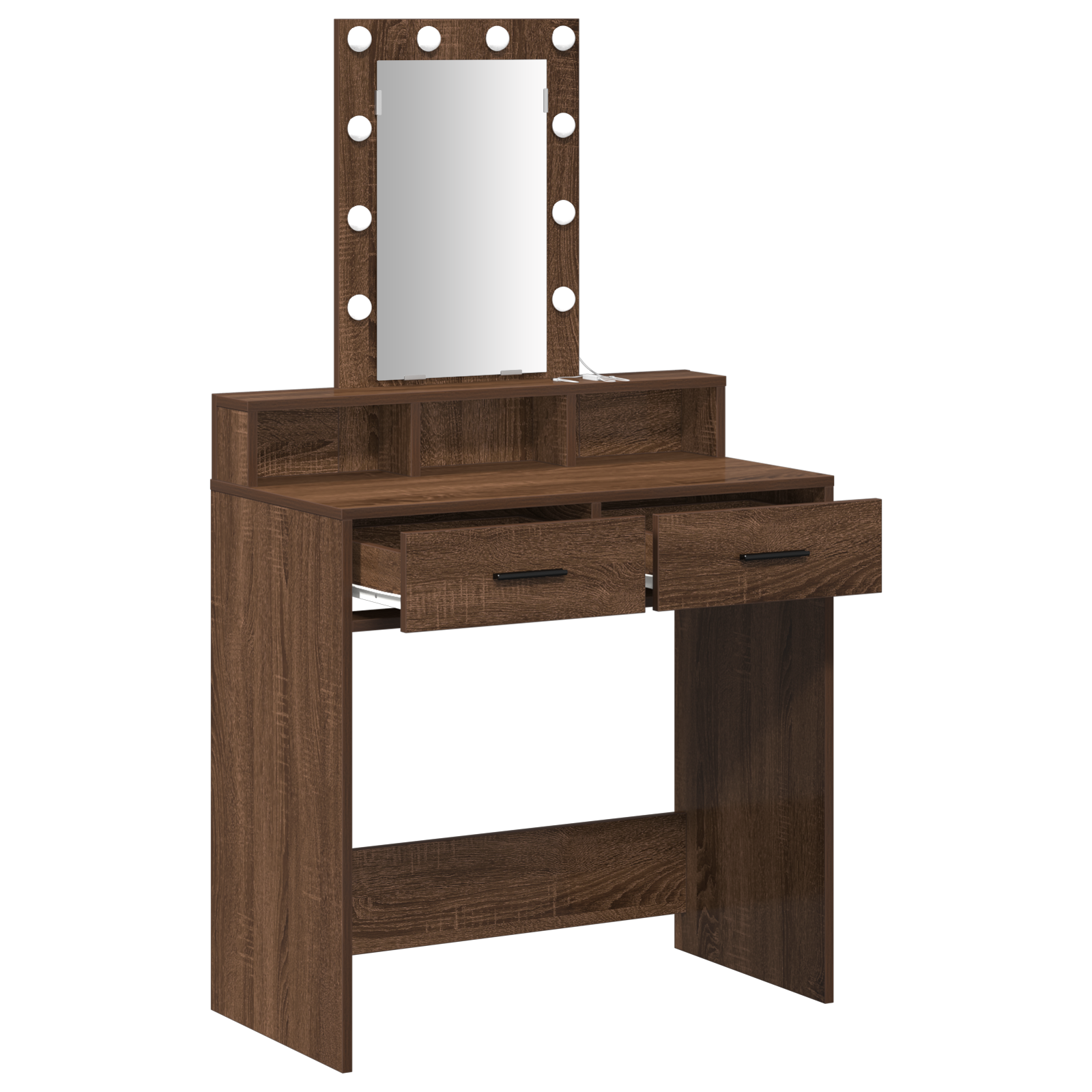 Makeup Table with LED Lights in Brown Oak, 79x41x140 cm - Image 4