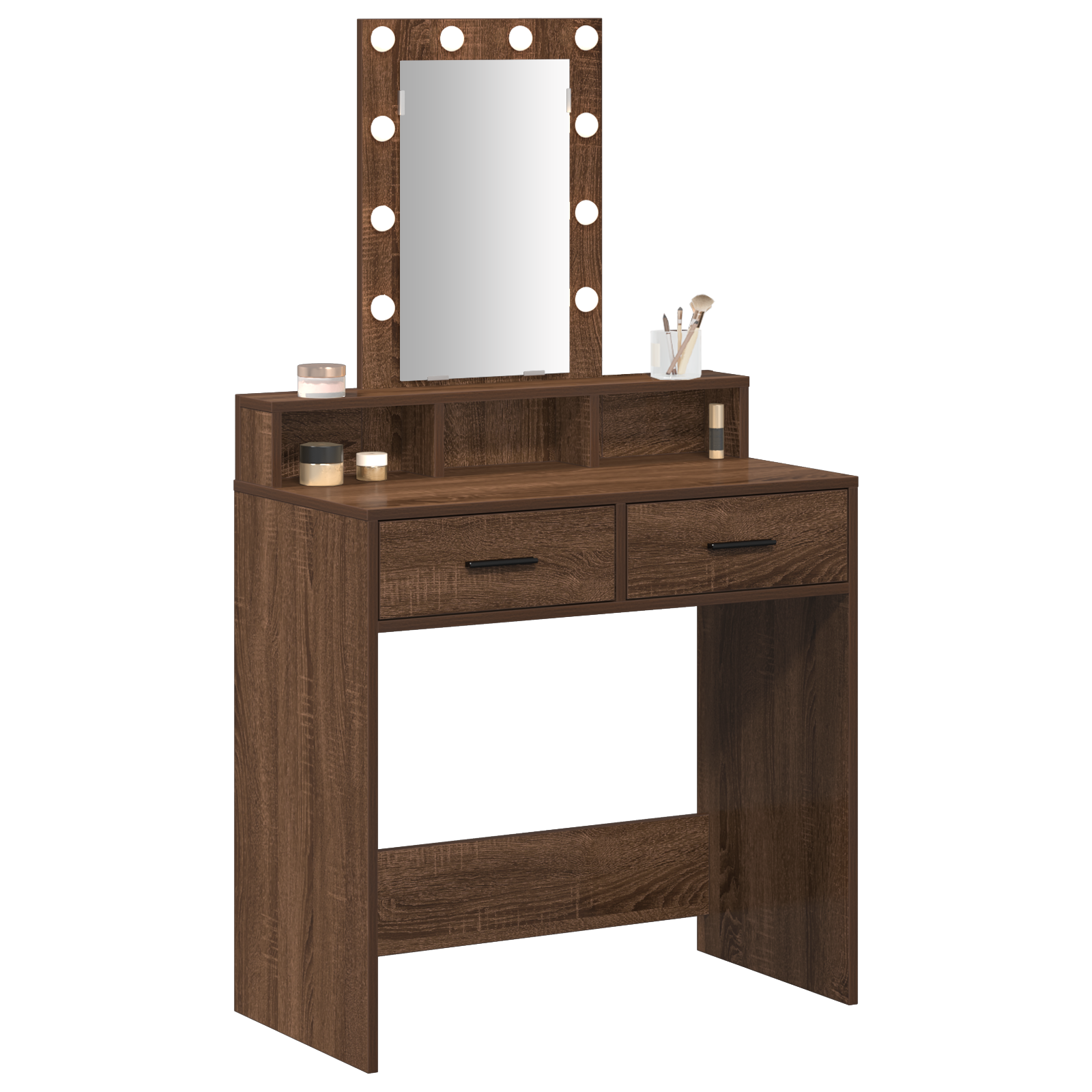 Makeup Table with LED Lights in Brown Oak, 79x41x140 cm - Image 3