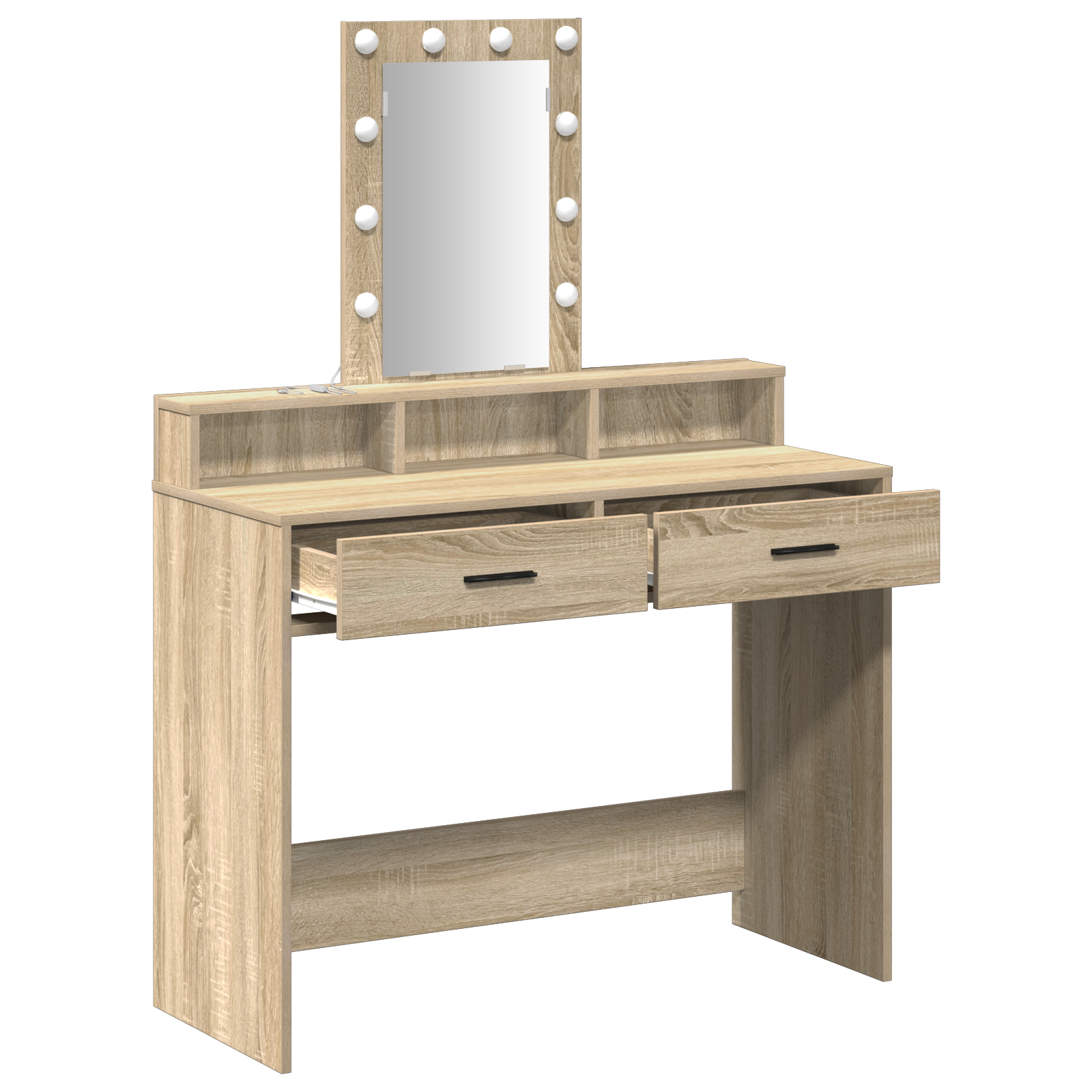 Dressing Table with LED Lights Sonoma Oak 100x41x140 cm - Image 4