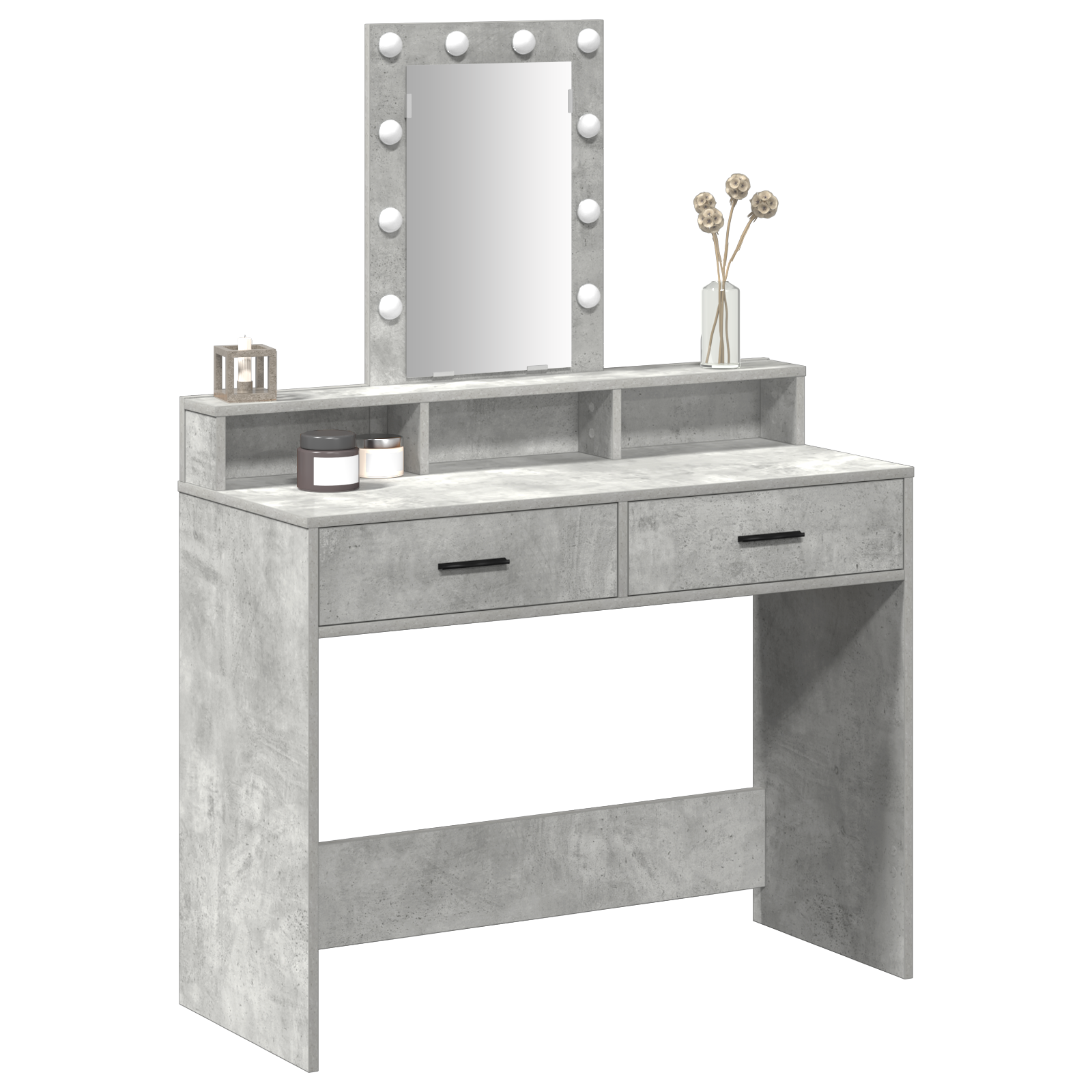Dressing Table with LED Lights Concrete Grey 100x41x140 cm - Image 3