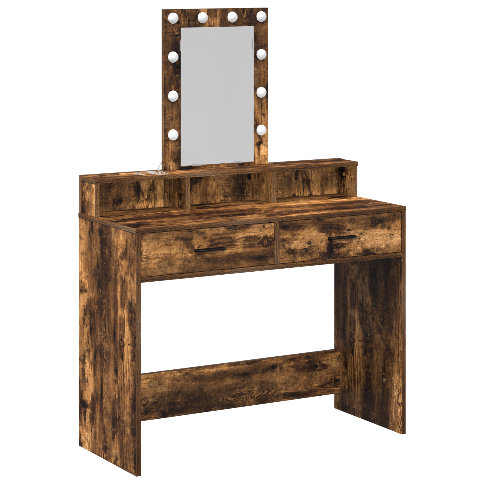 Dressing Table with LED Lights Smoked Oak 100x41x140 cm - Image 2