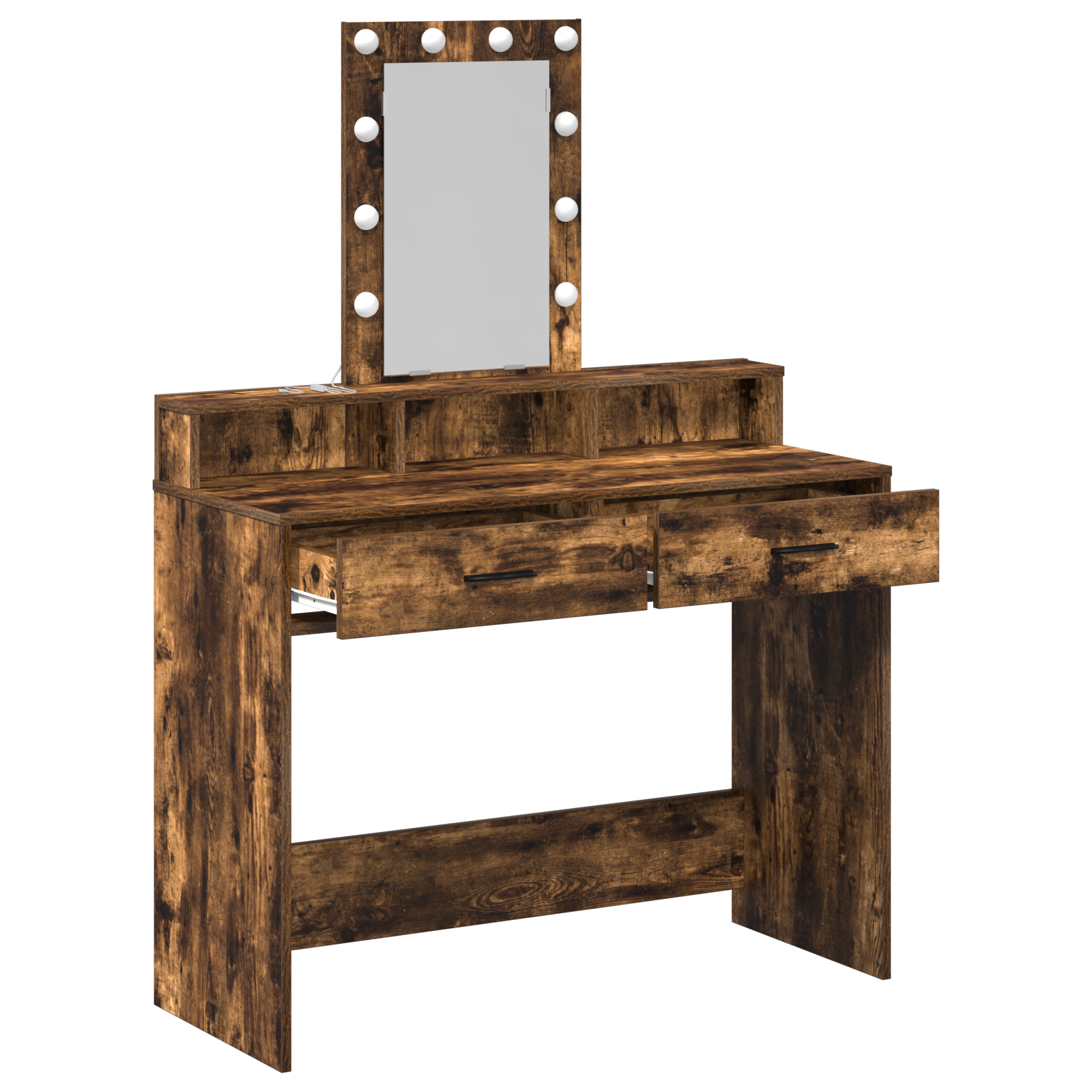 Dressing Table with LED Lights Smoked Oak 100x41x140 cm - Image 4