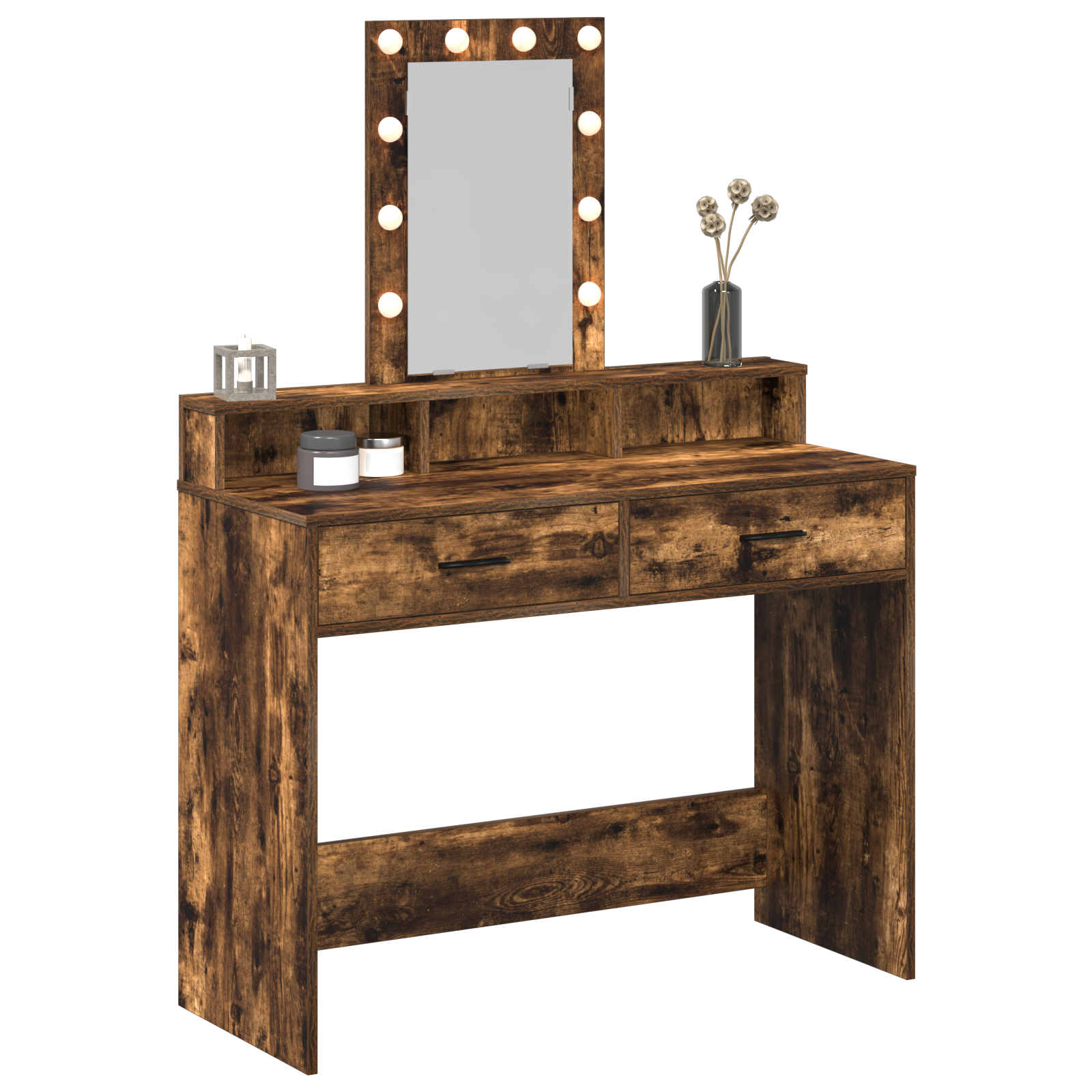 Dressing Table with LED Lights Smoked Oak 100x41x140 cm - Image 3