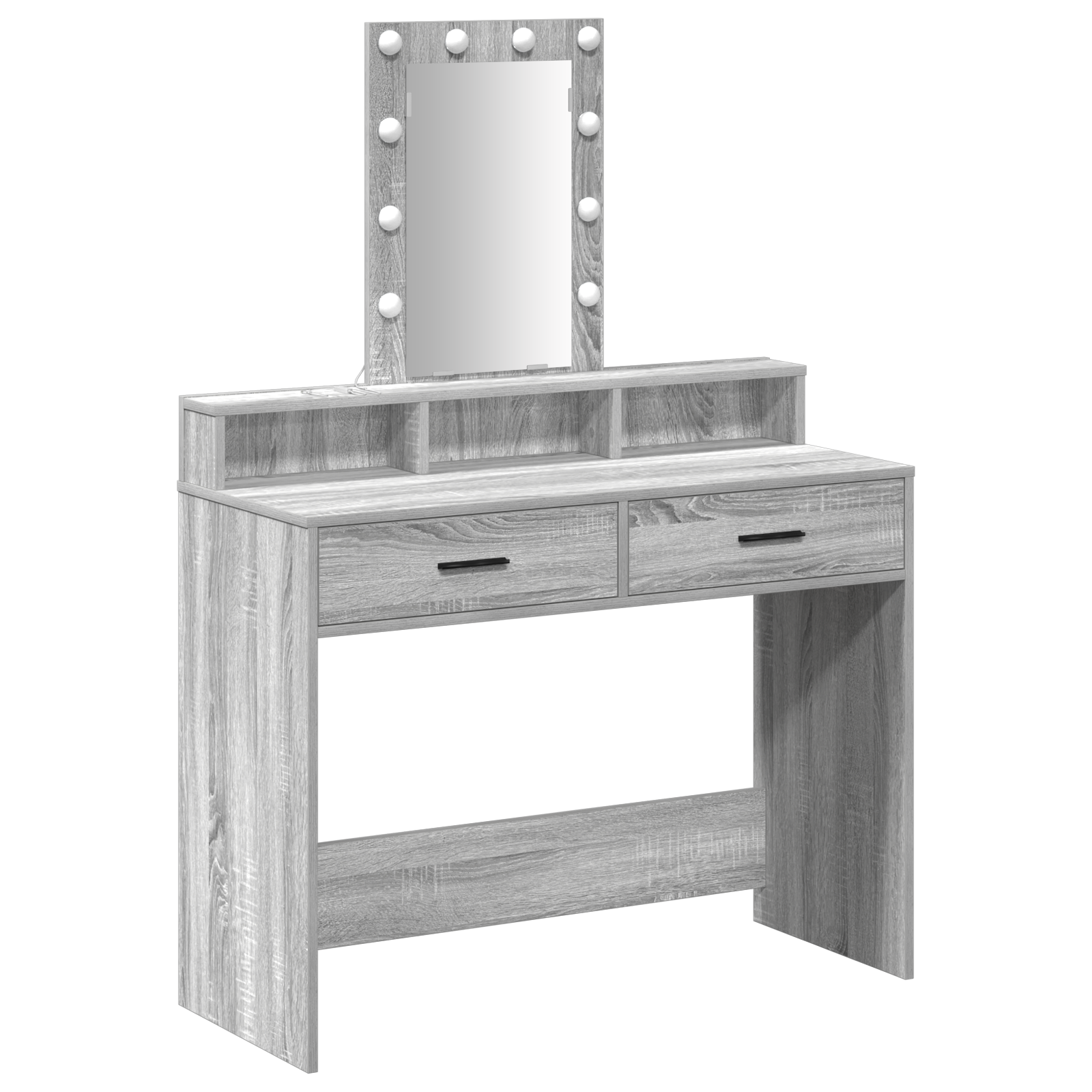 Dressing Table with LED Lights Grey Sonoma 100x41x140 cm - Image 2