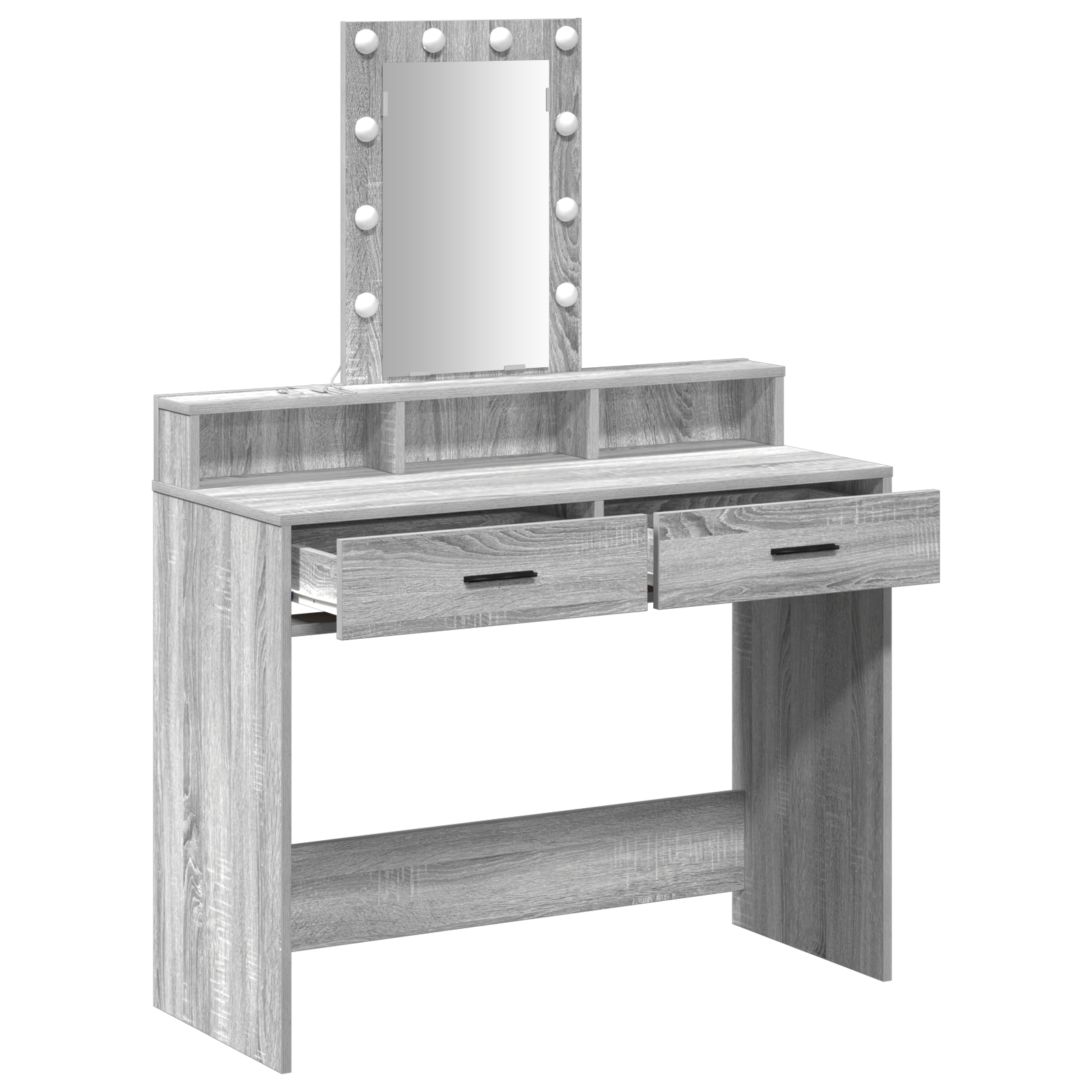 Dressing Table with LED Lights Grey Sonoma 100x41x140 cm - Image 4