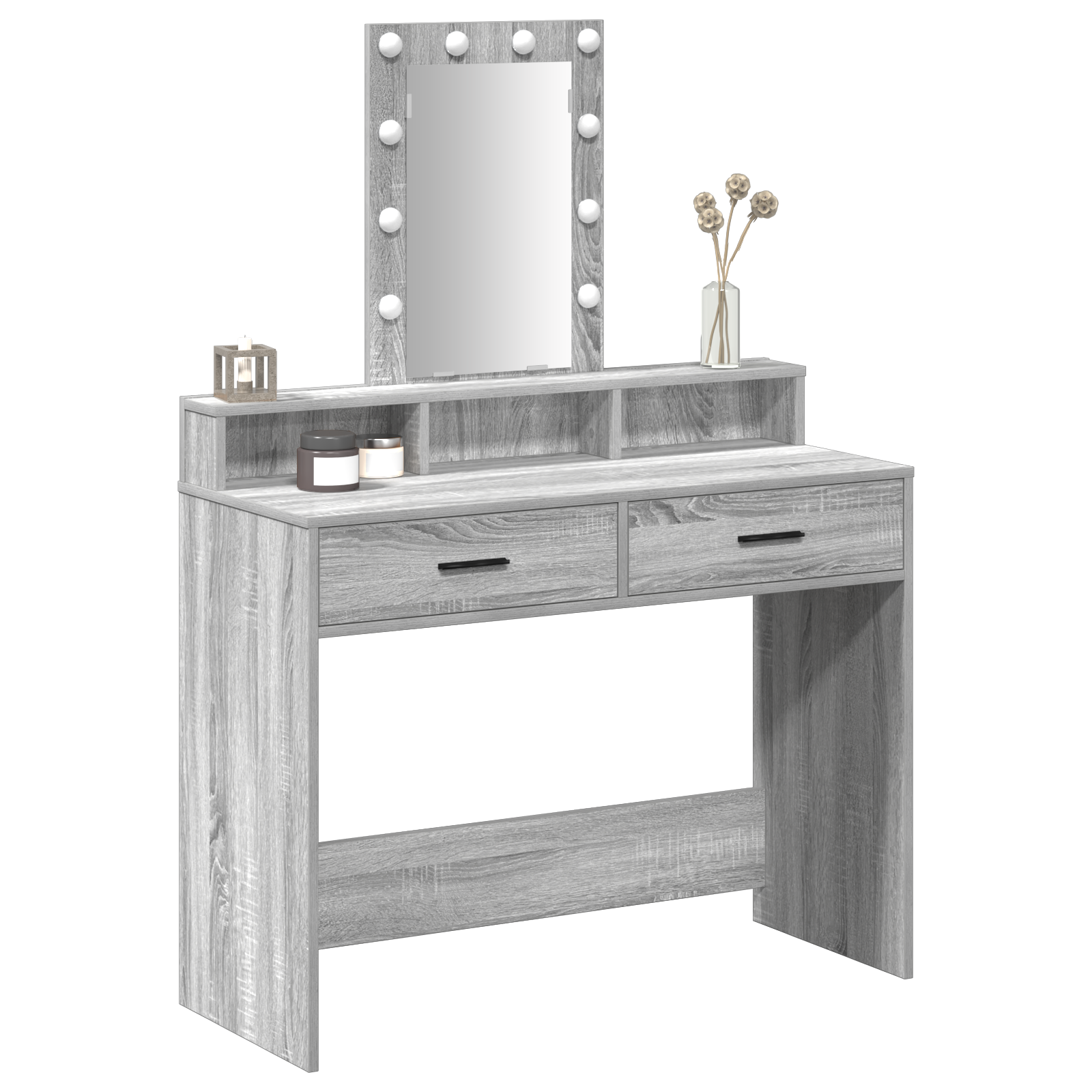 Dressing Table with LED Lights Grey Sonoma 100x41x140 cm - Image 3
