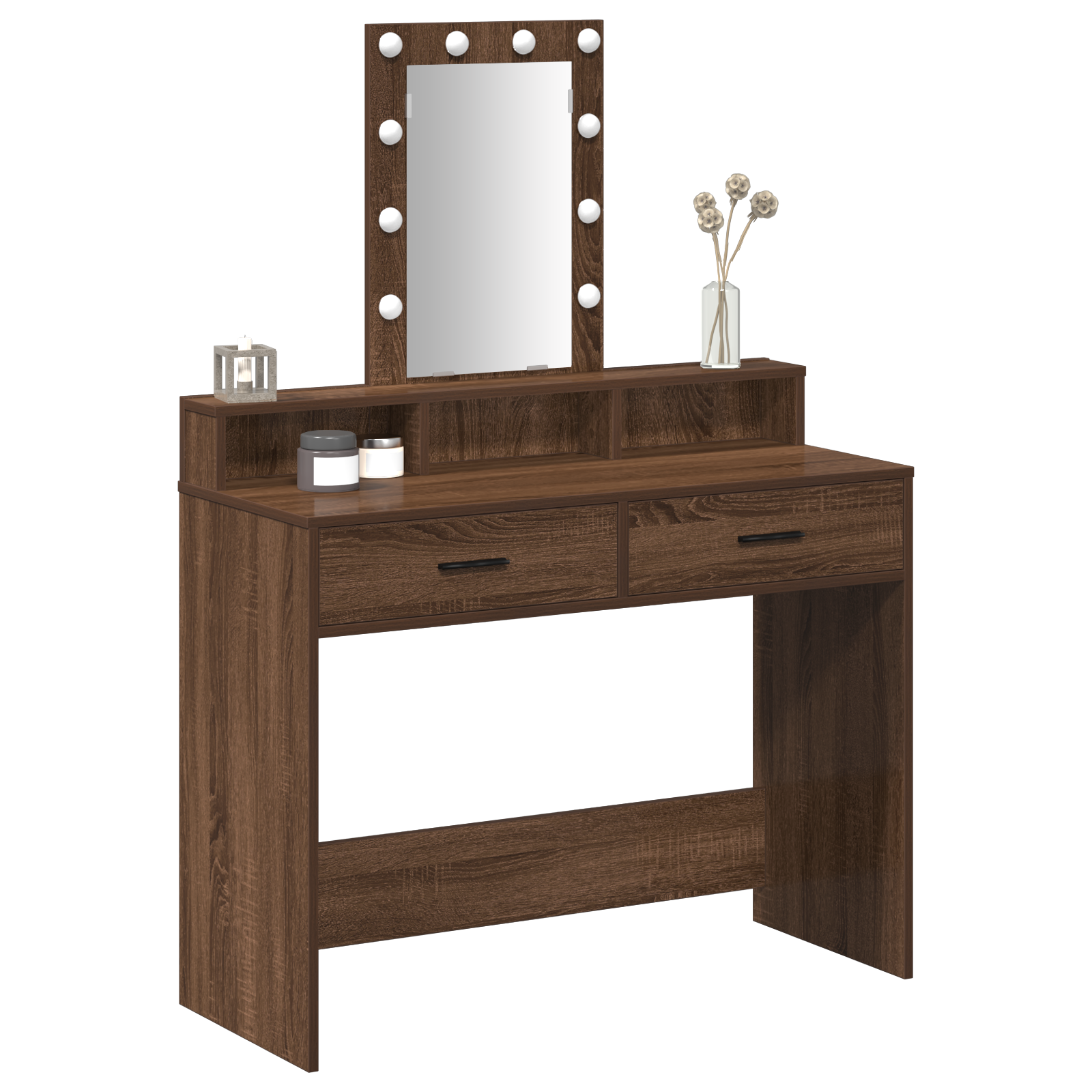 Brown Oak Dressing Table with LED Lights, 100x41x140 cm - Image 3