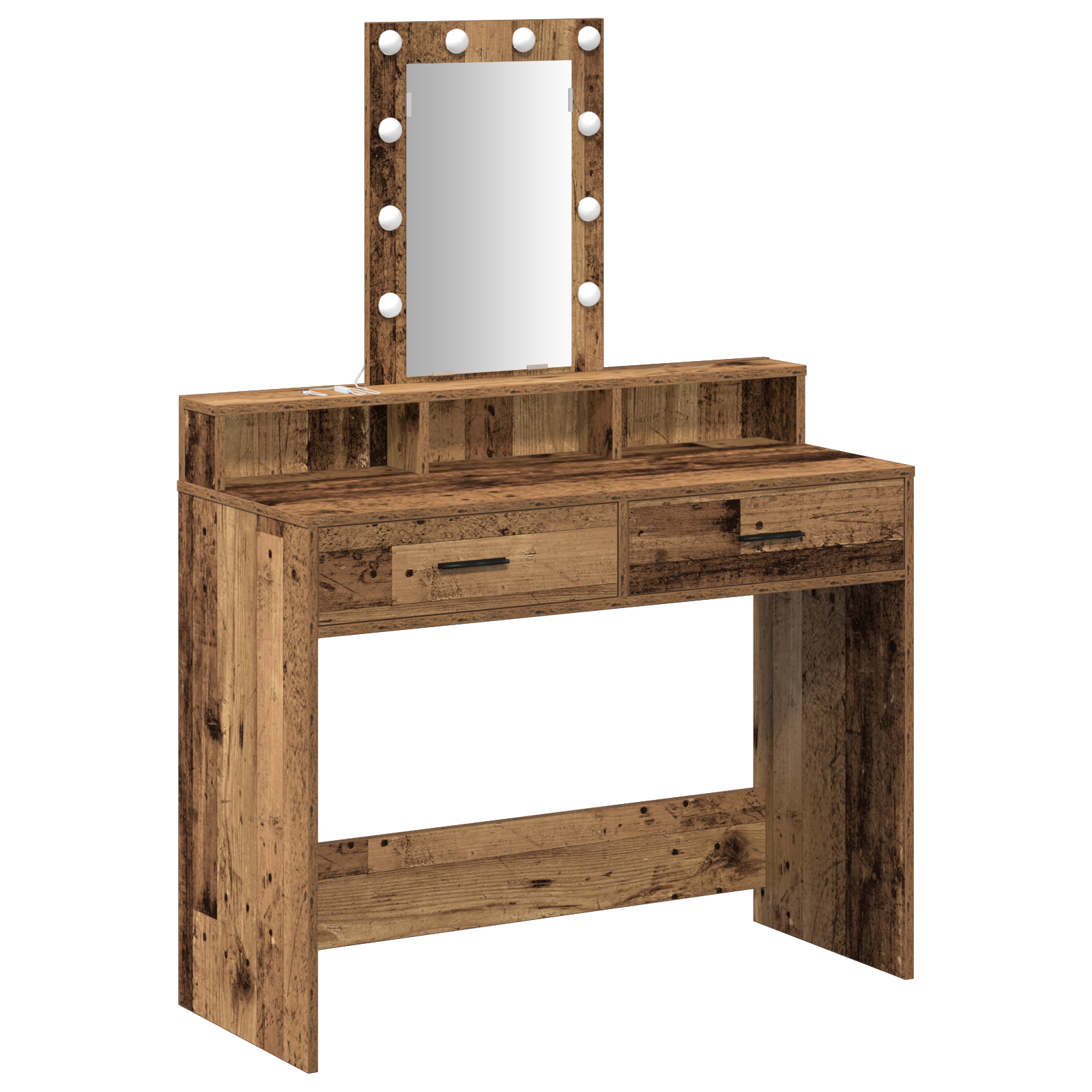 Dressing Table with LED Lights - Vintage Wood, 100x41x140 cm - Image 2