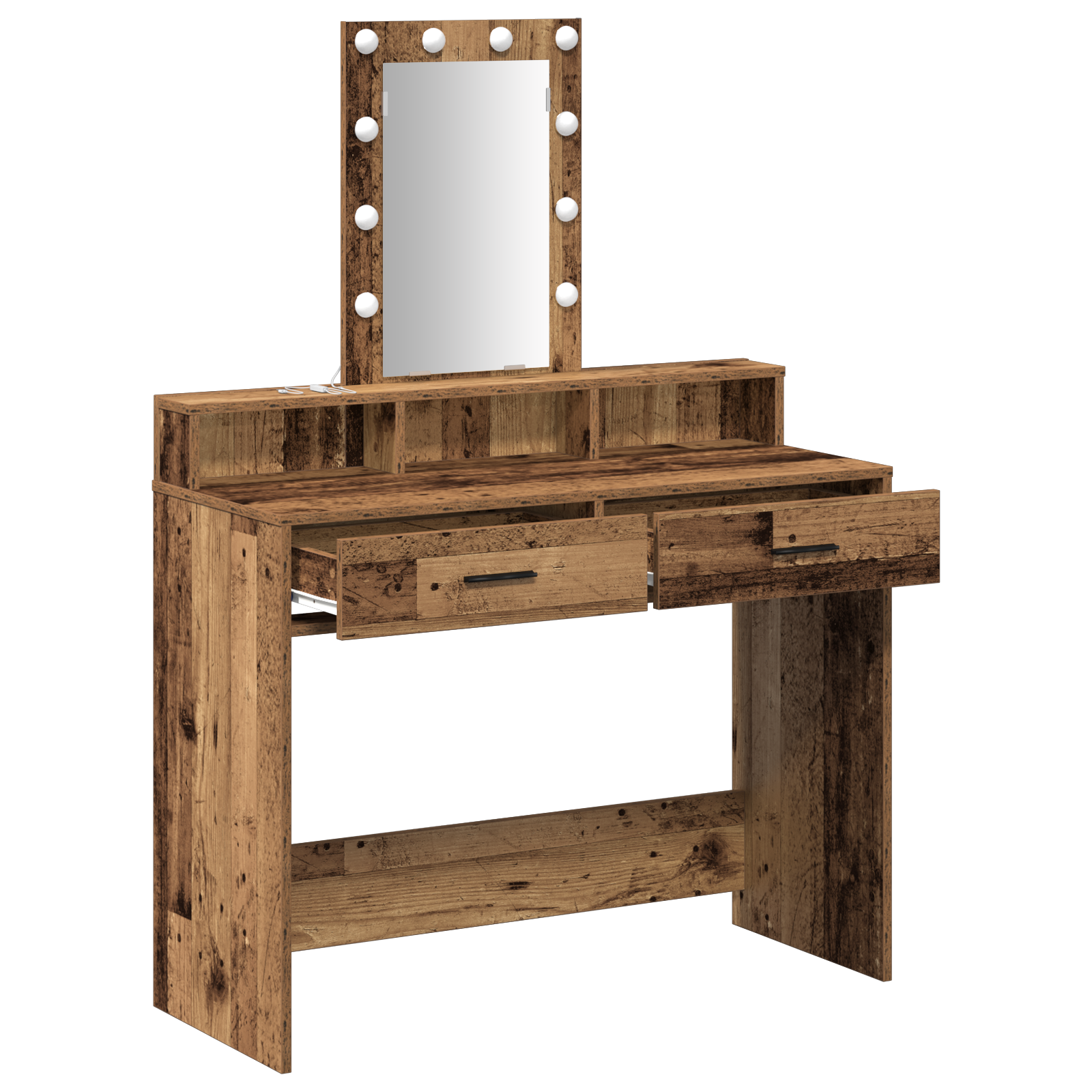 Dressing Table with LED Lights - Vintage Wood, 100x41x140 cm - Image 4