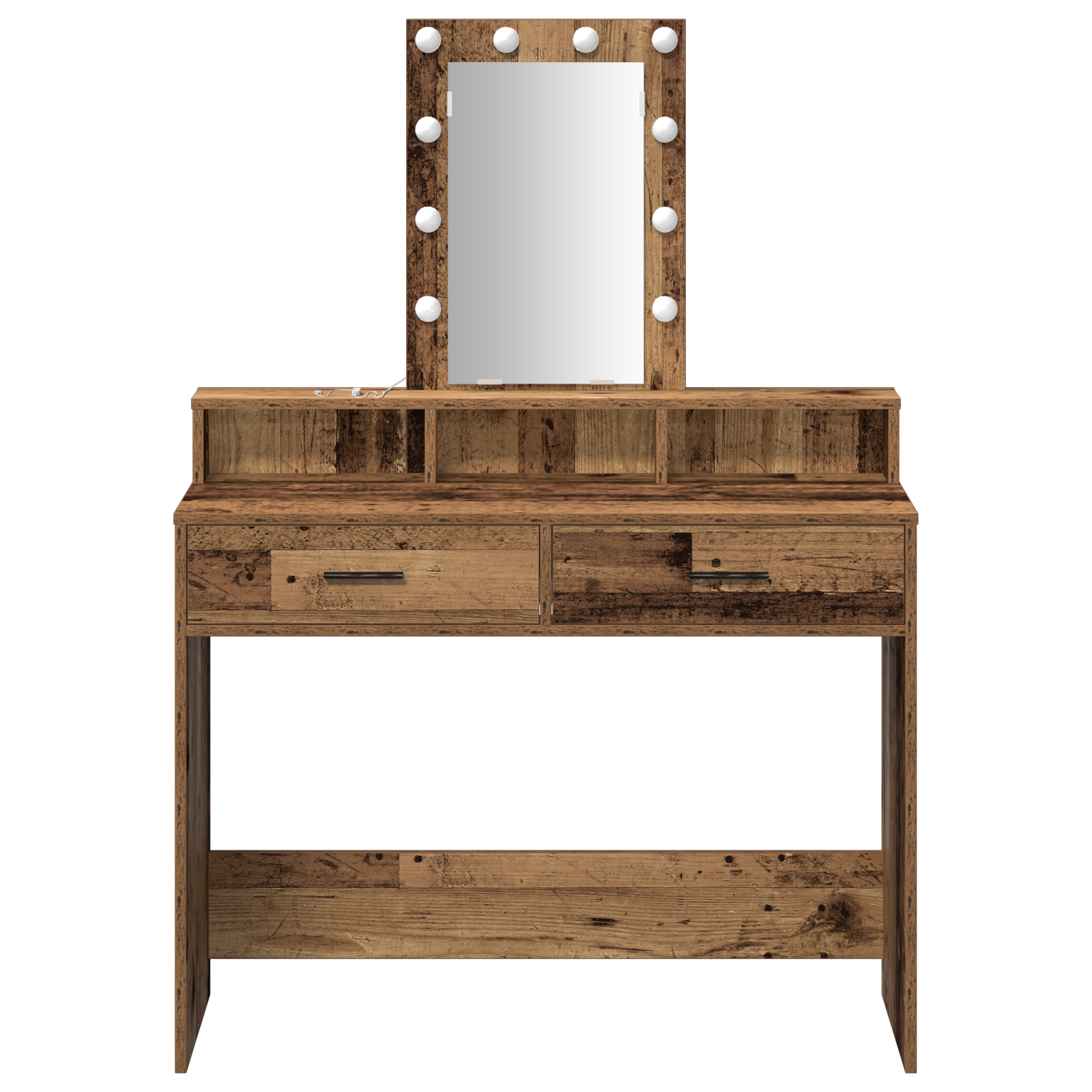 Dressing Table with LED Lights - Vintage Wood, 100x41x140 cm - Image 5