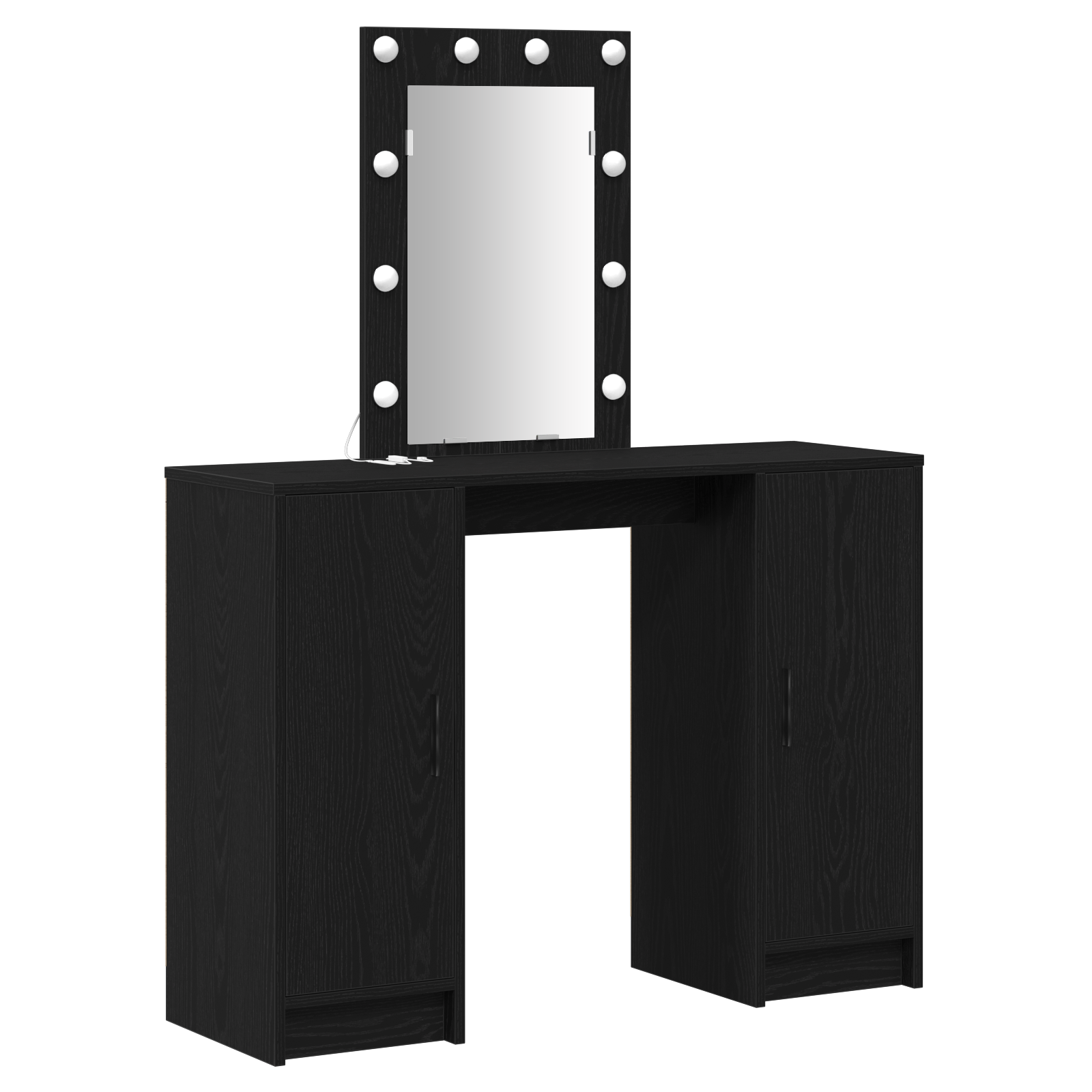 Dressing Table with LED Lights Black Oak 102x33x135 cm - Image 2