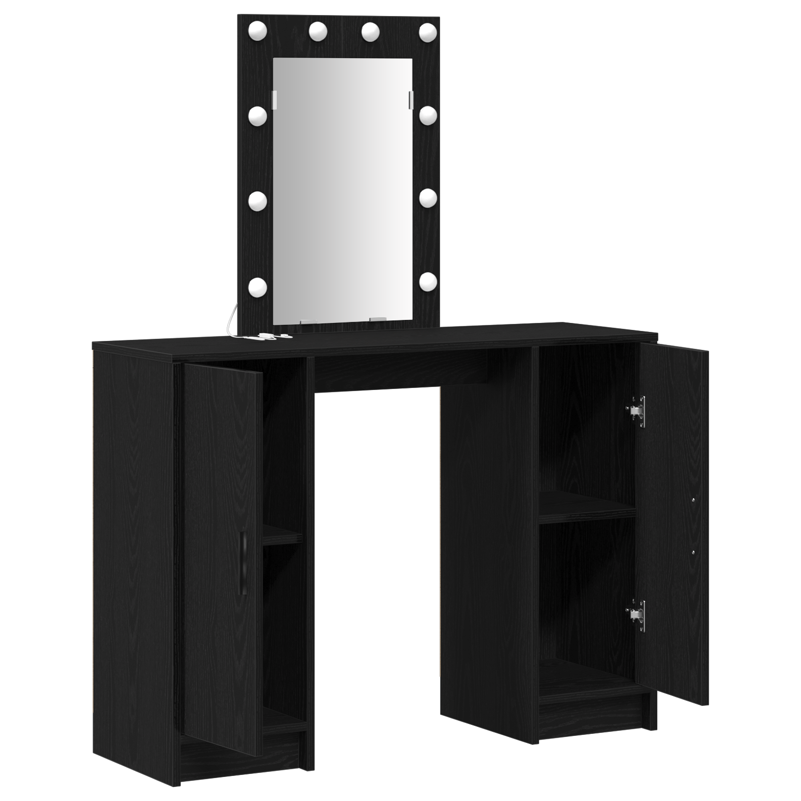 Dressing Table with LED Lights Black Oak 102x33x135 cm - Image 4