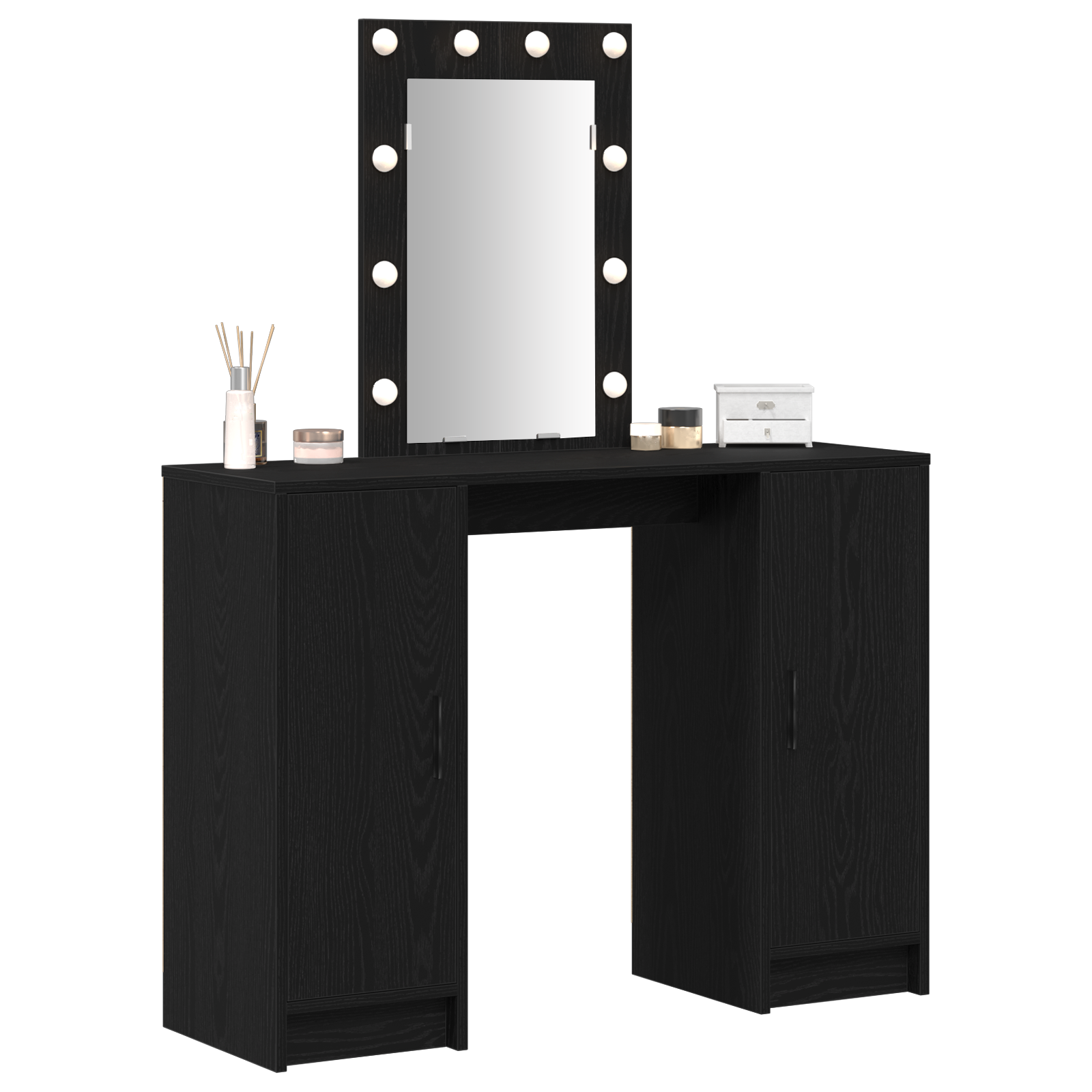 Dressing Table with LED Lights Black Oak 102x33x135 cm - Image 3