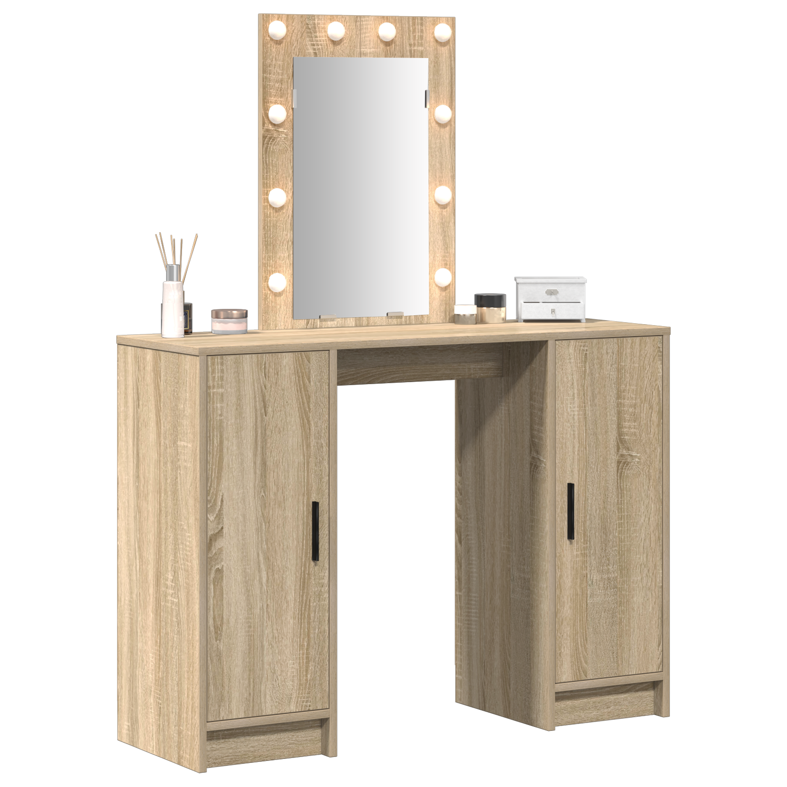 Dressing Table with LED Lights in Sonoma Oak, 102x33x135 cm - Image 3