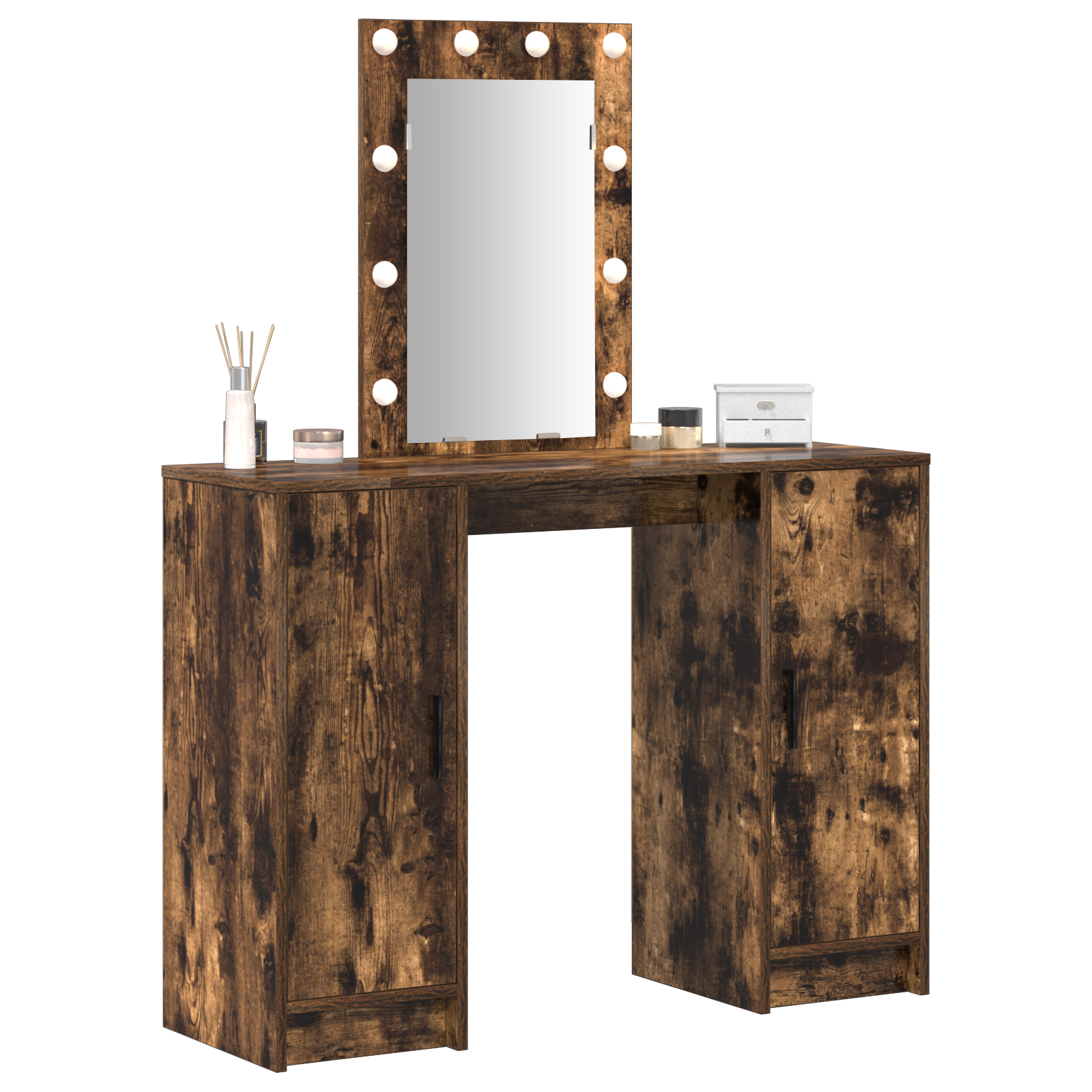 Dressing Table with LED Lights Smoked Oak 102x33x135 cm - Image 3