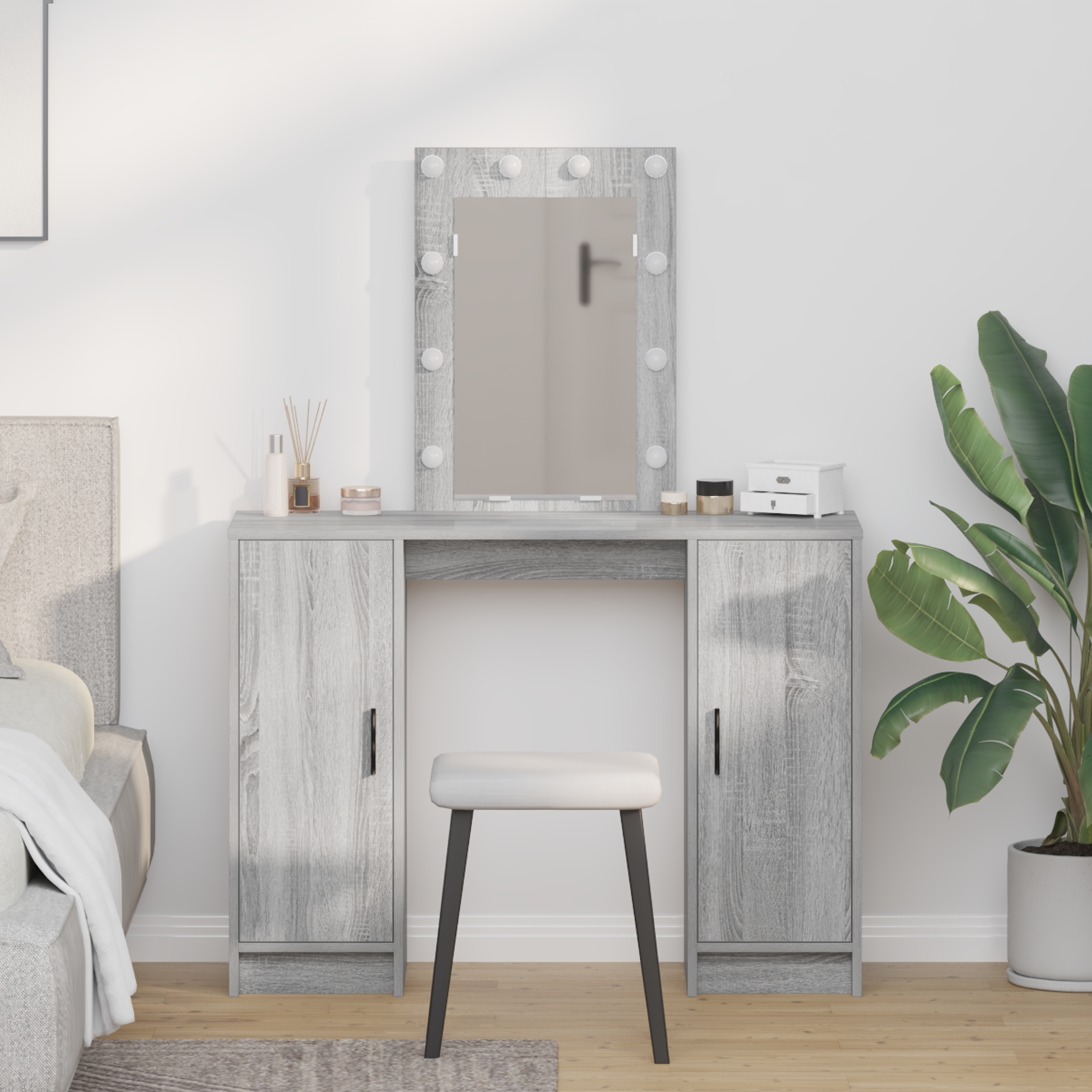 vidaXL Masă de Machiaj cu ușă Gri 102 x 33 x 135 cm Lemn compozit