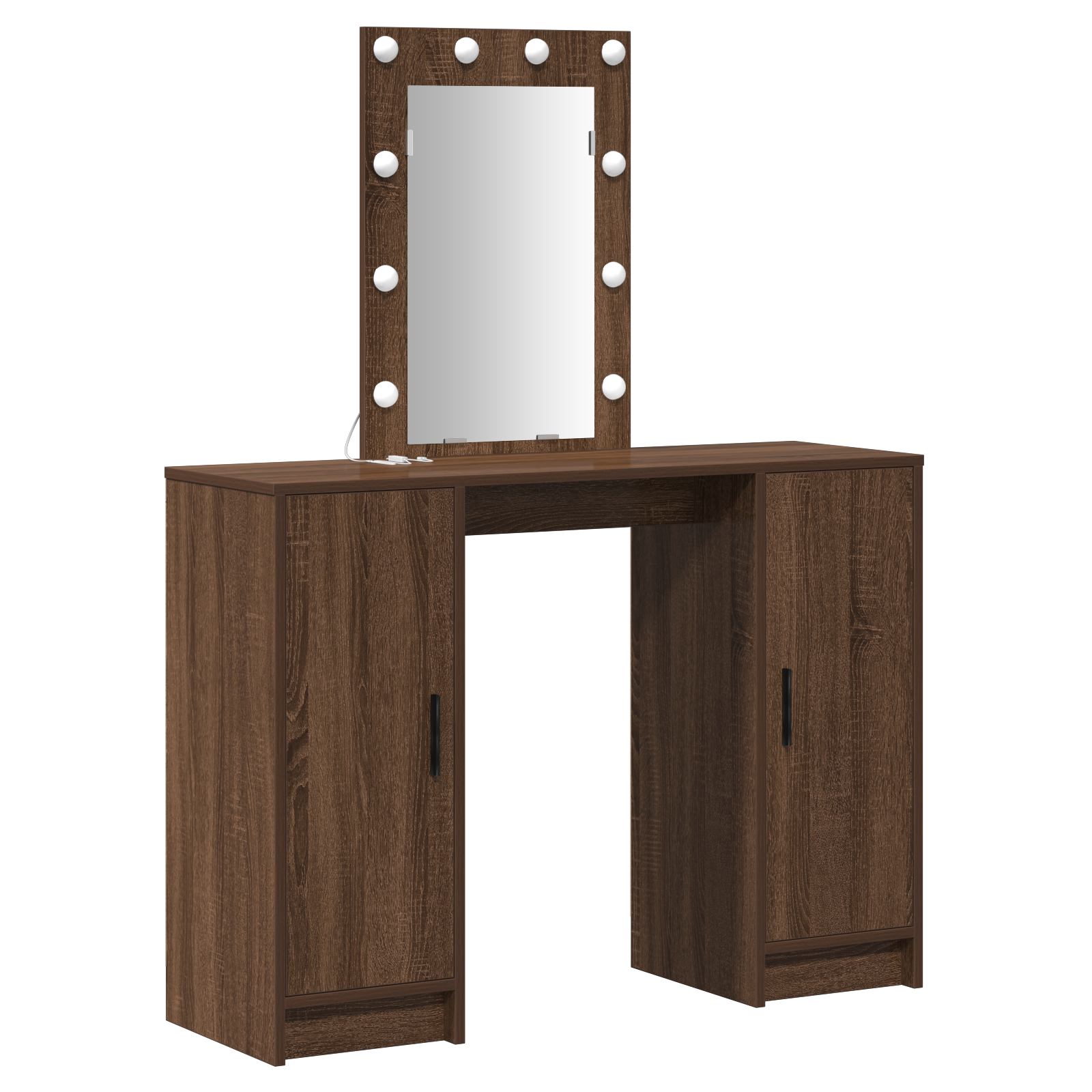 Dressing Table with LED Lights Brown Oak 102x33x135 cm - Image 2