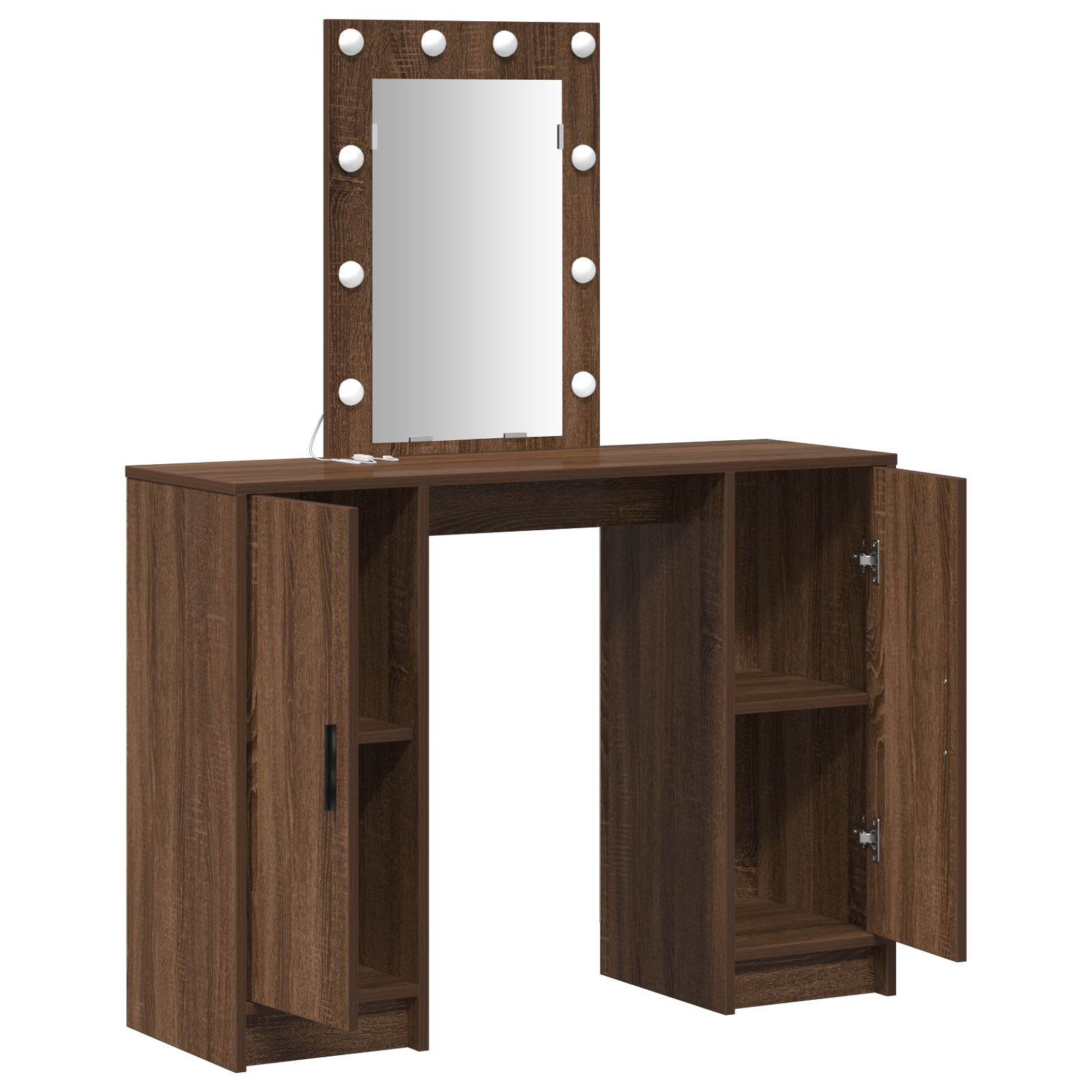 Dressing Table with LED Lights Brown Oak 102x33x135 cm - Image 4