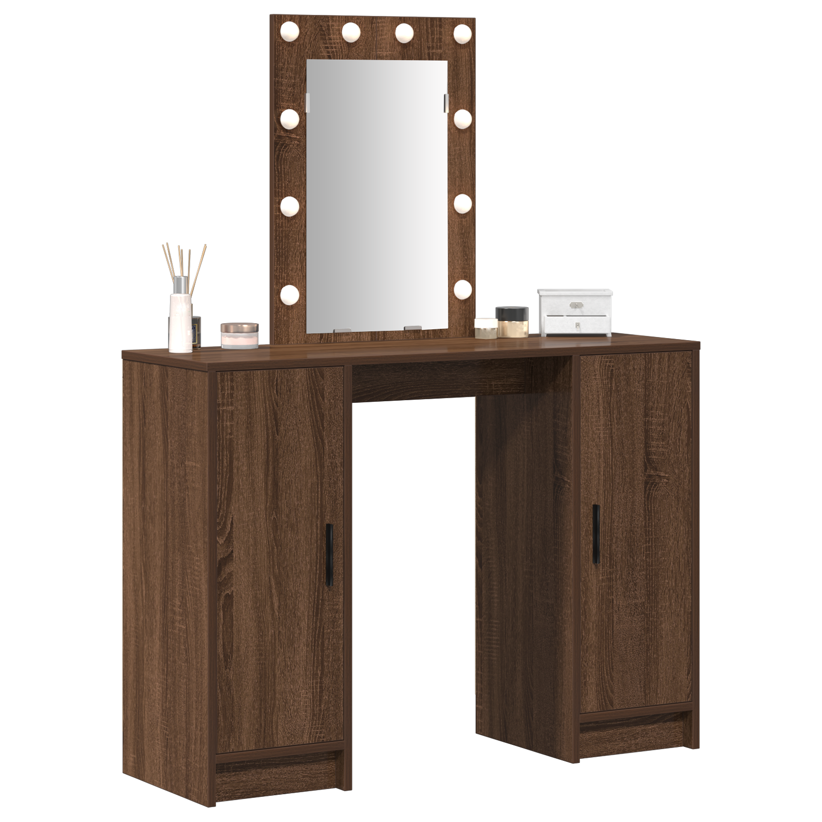 Dressing Table with LED Lights Brown Oak 102x33x135 cm - Image 3