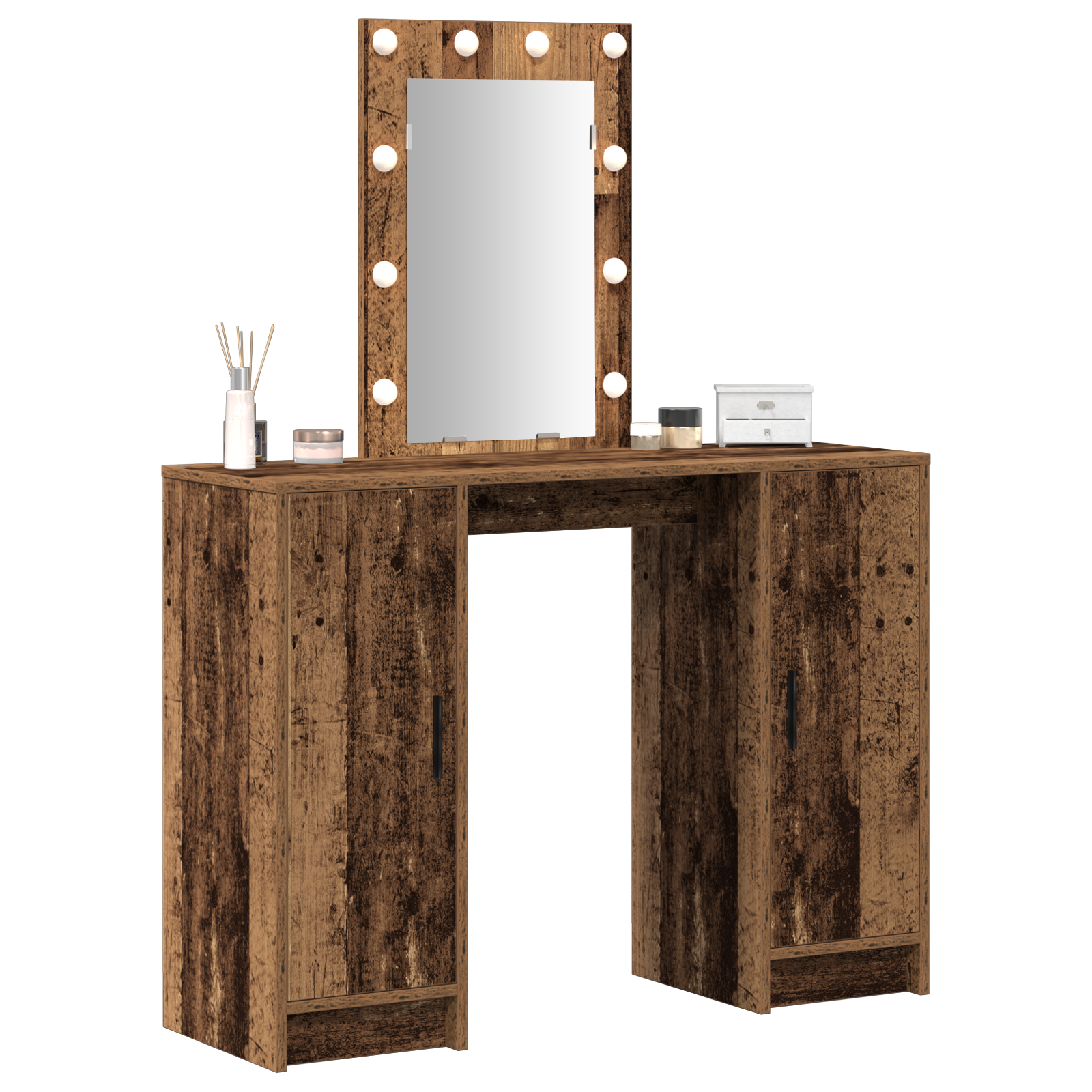 Thumbnail - vidaXL Schminktisch mit LED-Leuchten Altholz 102x33x135 cm