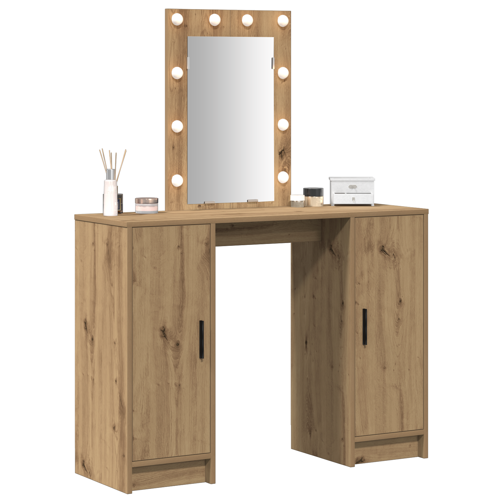 Dressing Table with LED Lights Artisan Oak 102x33x135 cm - Image 3