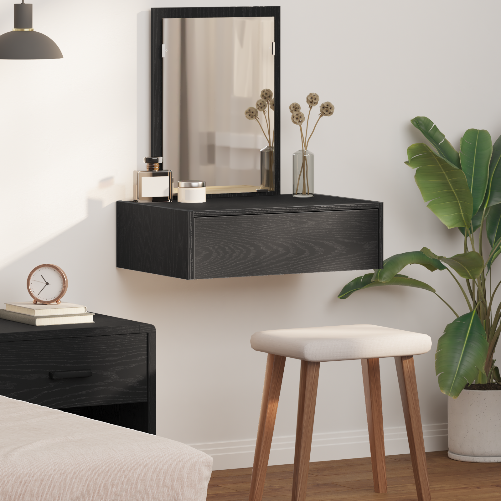 Wall Hanging Dressing Table Black Oak 60x40x70 cm