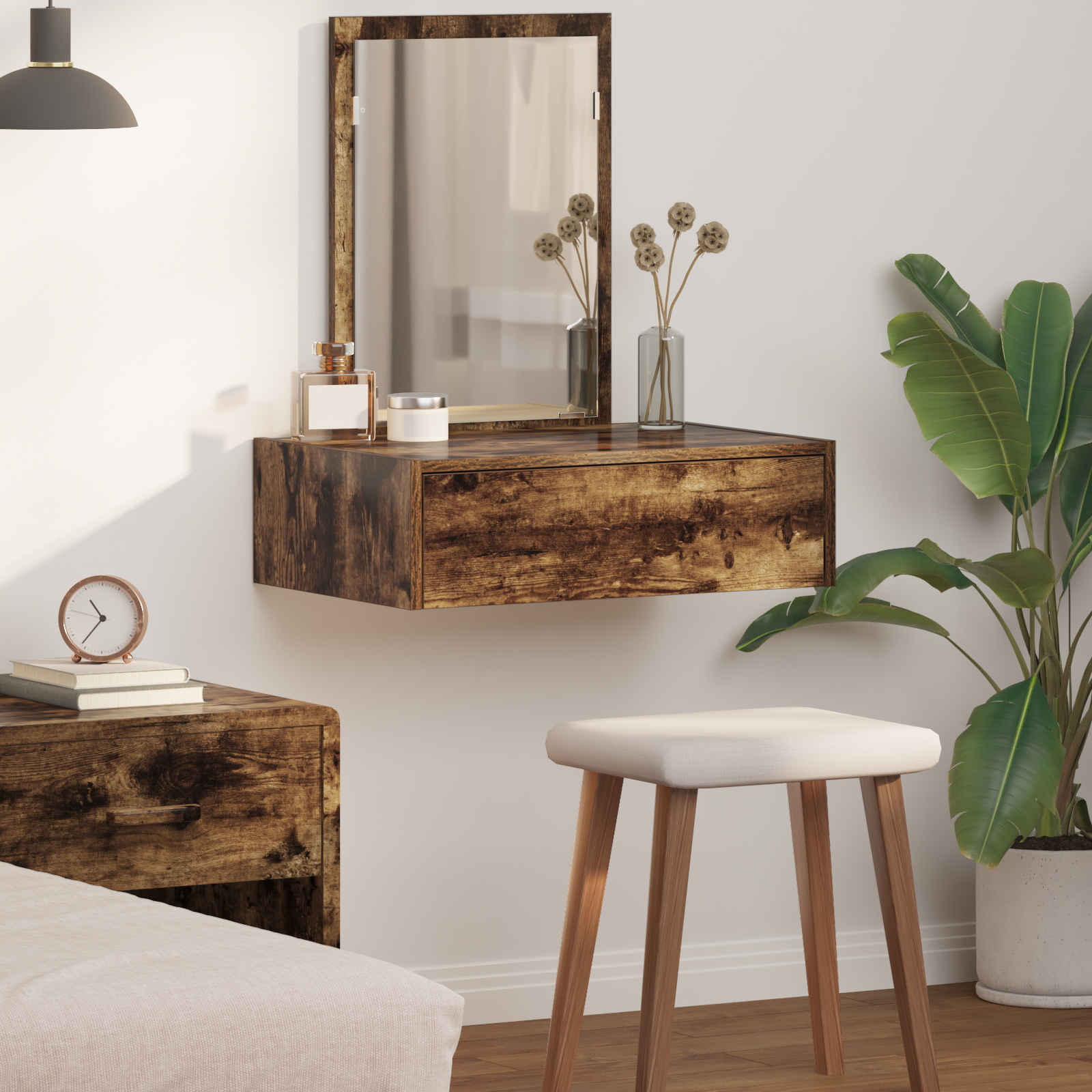 Wall Mounted Dressing Table Smoked Oak 60x40x70 cm