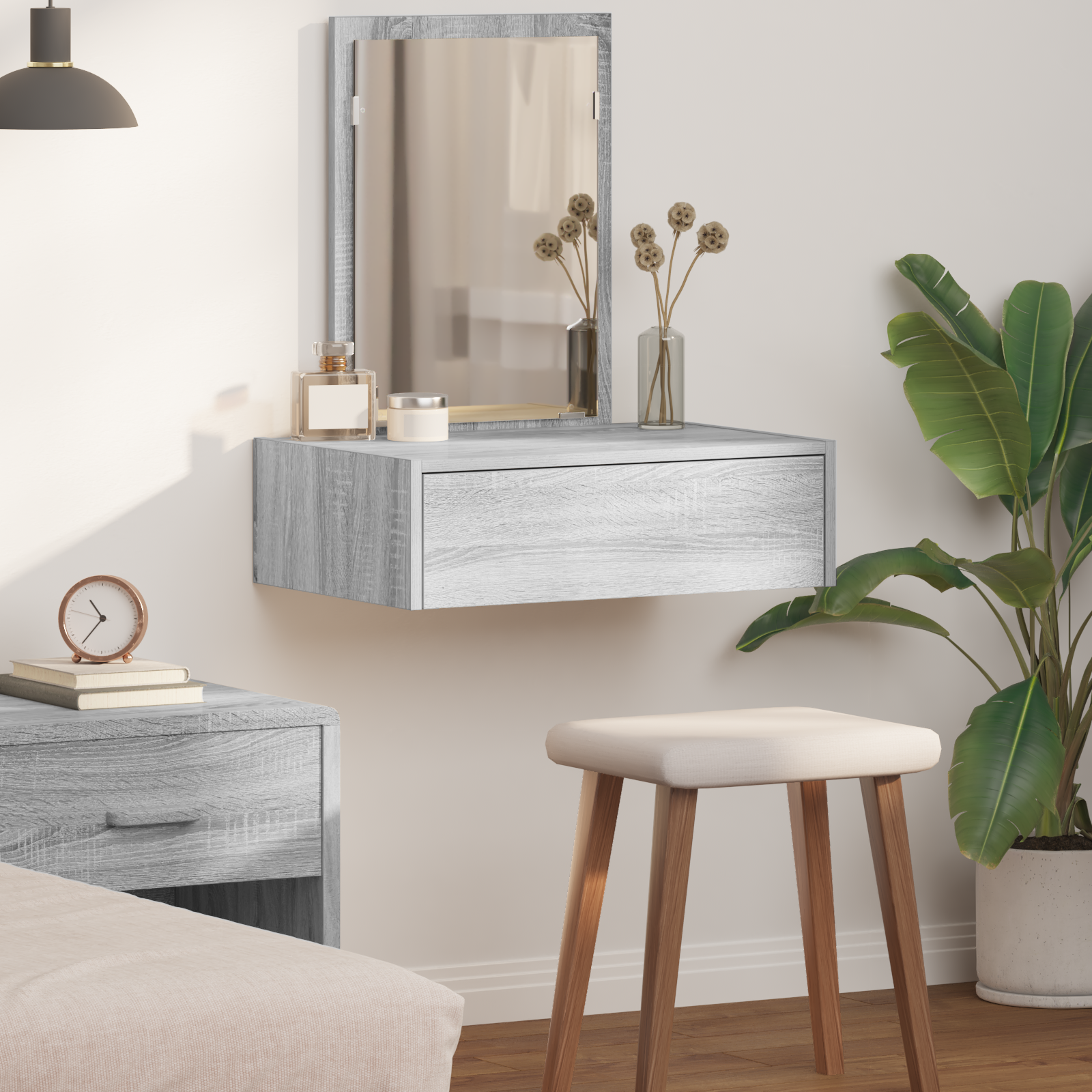 Wall Hanging Dressing Table in Grey Sonoma, 60x40x70 cm