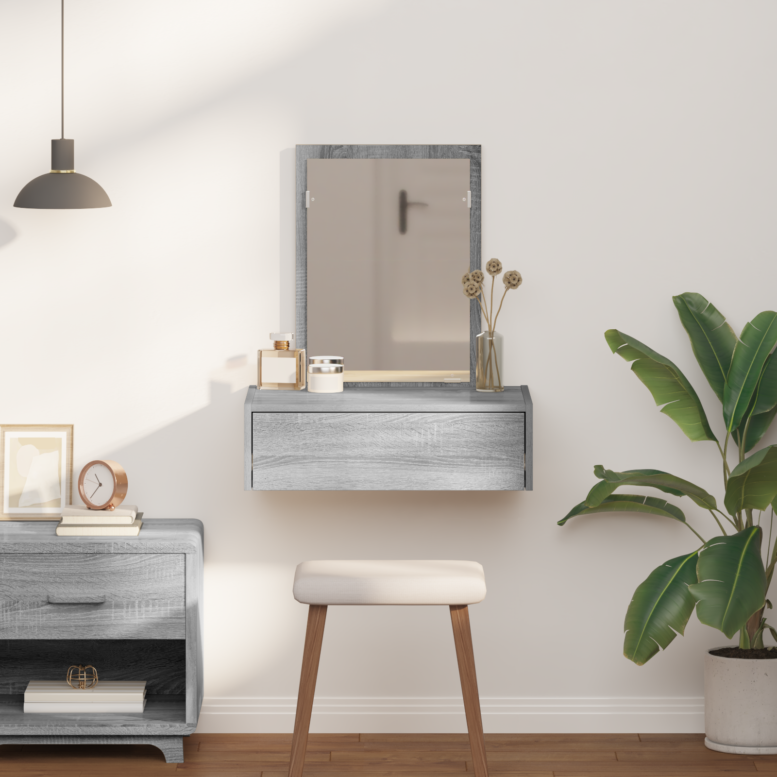 Wall Hanging Dressing Table in Grey Sonoma, 60x40x70 cm - Image 4